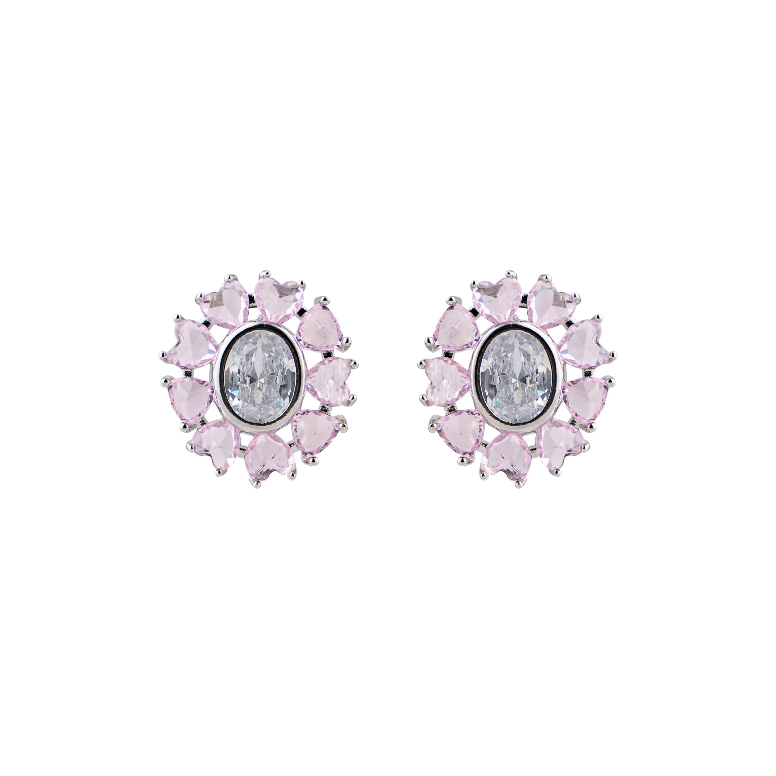 Oval earrings with pink and white crystals
