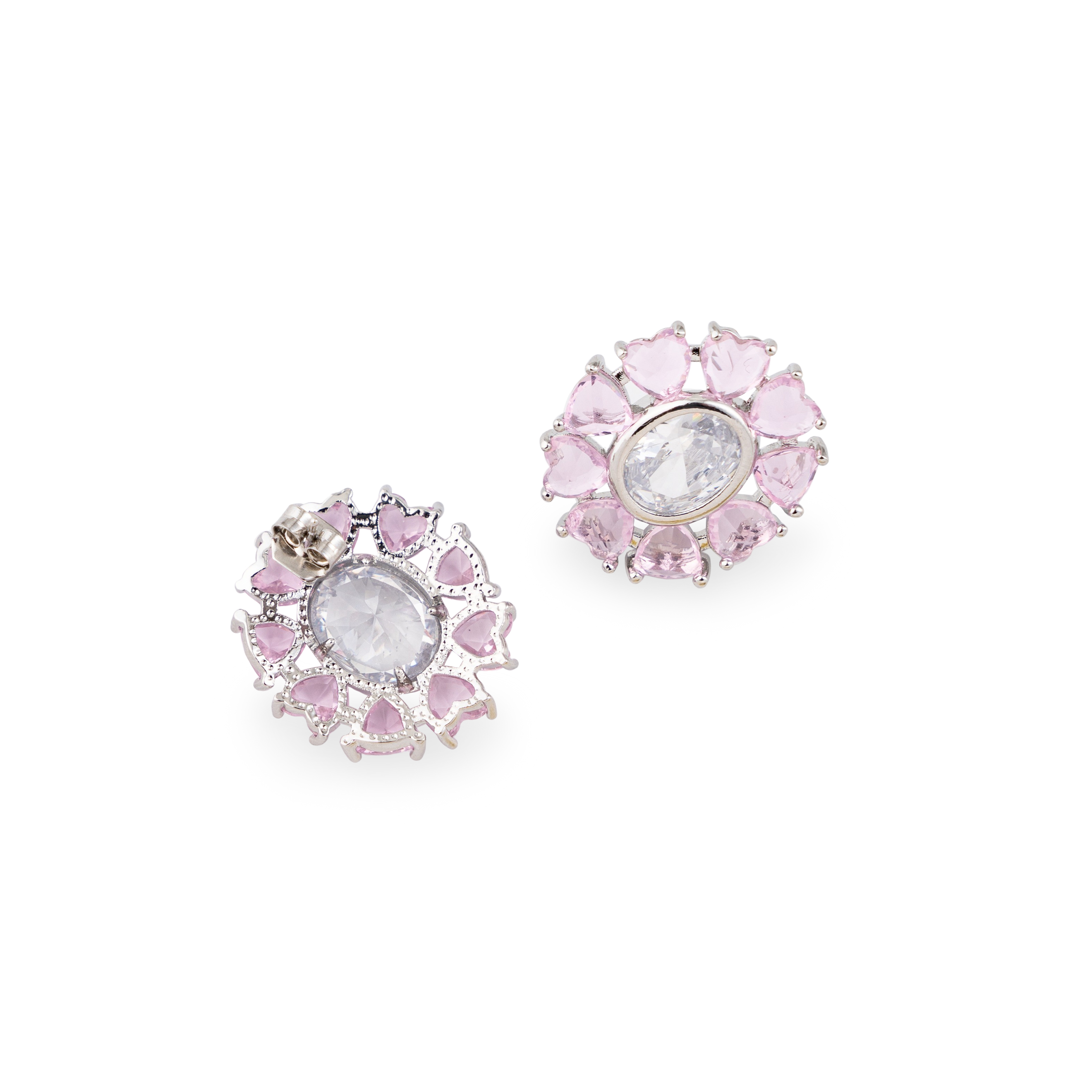Oval earrings with pink and white crystals