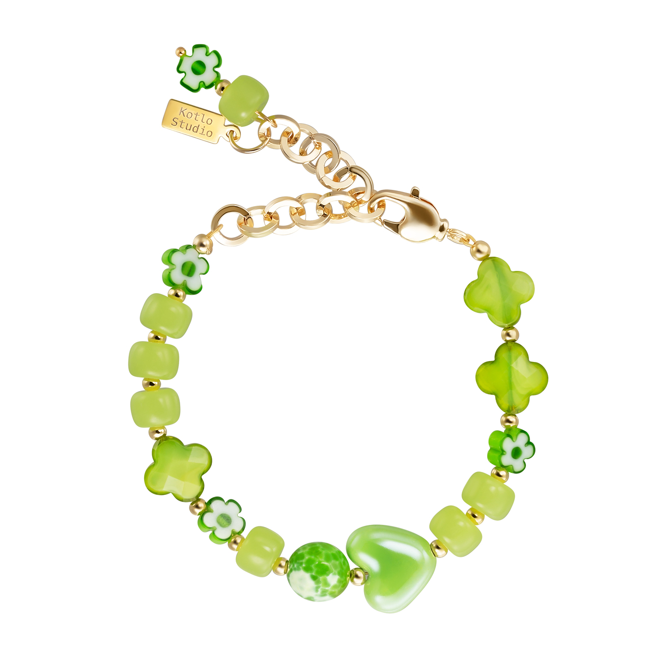 Kotlo Studio Green Sugar Baby. Зеленый браслет из керамических и стеклянных бусин