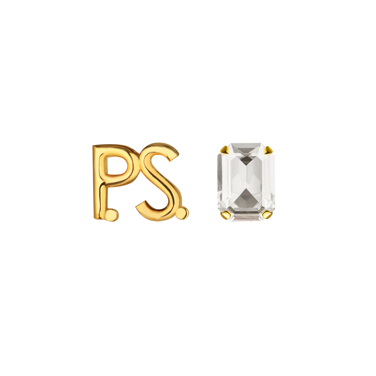 Phenomenal Studio Позолоченные серьги с фирменным логотипом и крупным кристаллом P.S. Crystal Gold phenomenal studio колье love из жемчуга с кристаллом сердцем