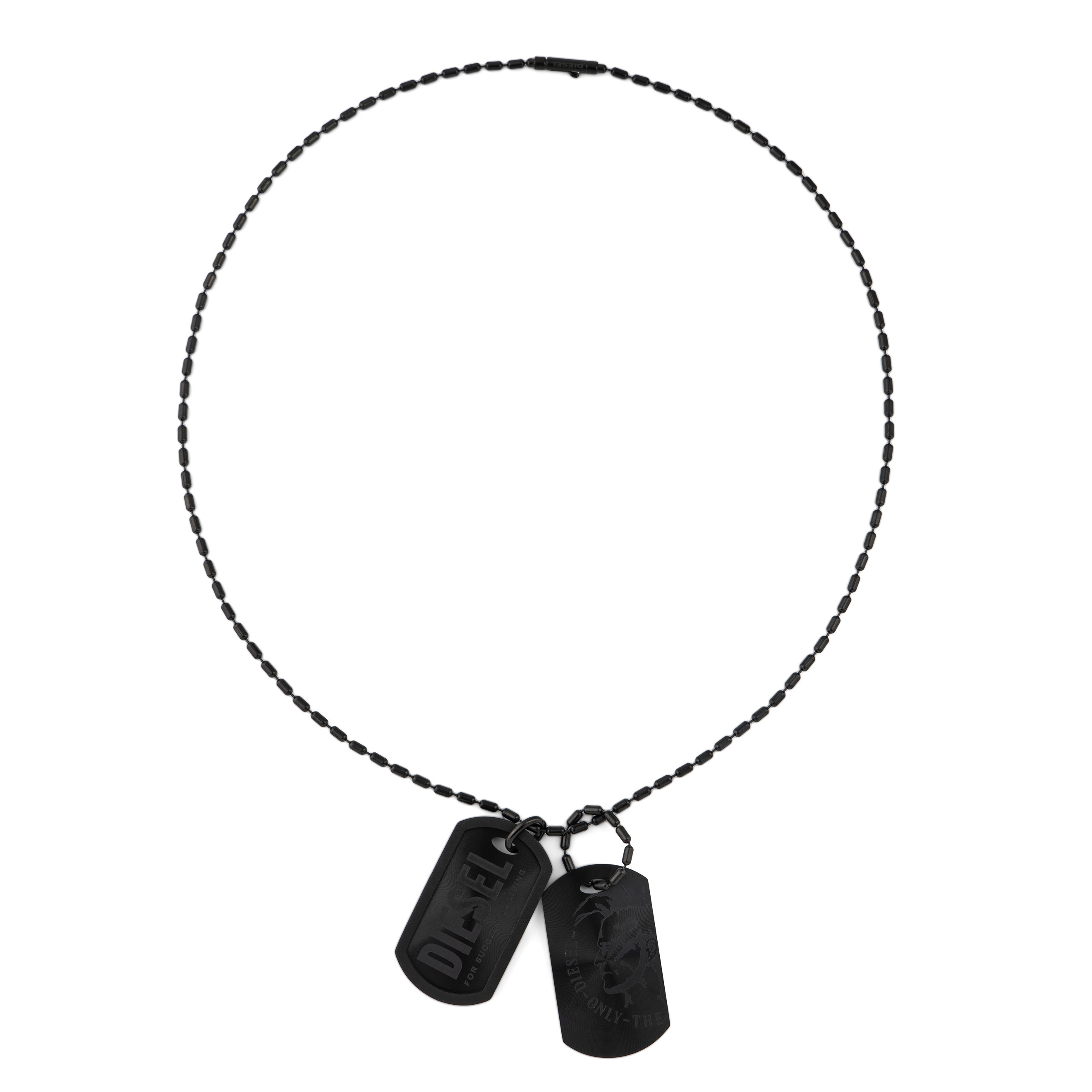 Double black pendant token on a black chain