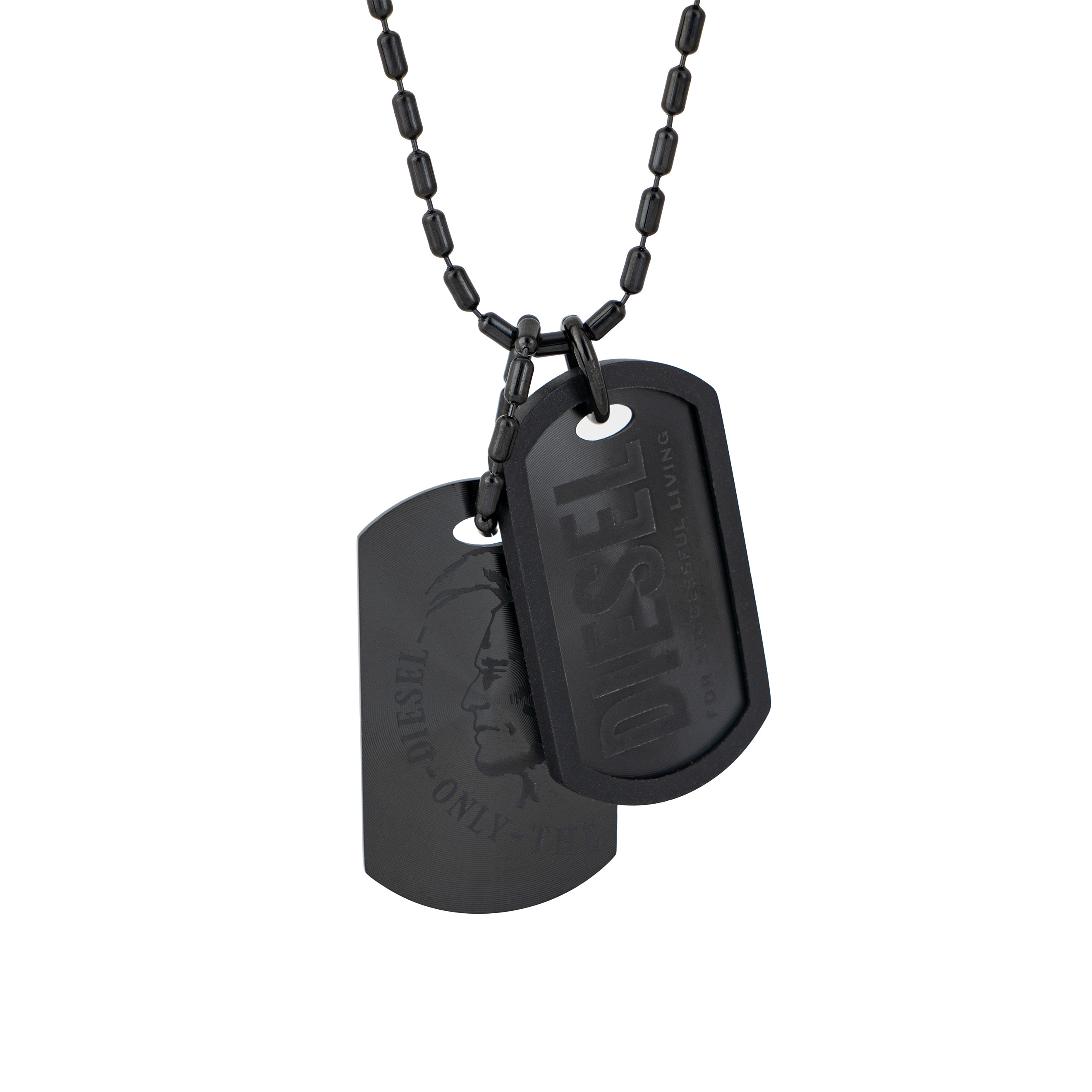 Double black pendant token on a black chain