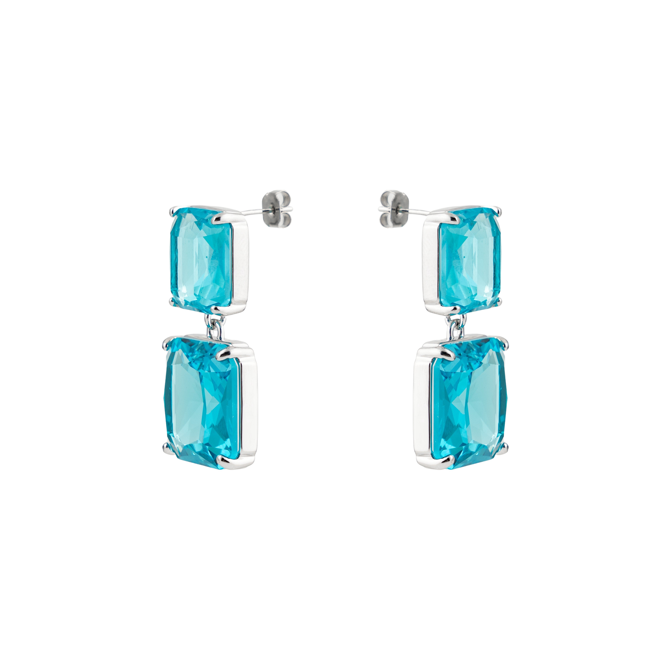 Earrings with large blue crystals