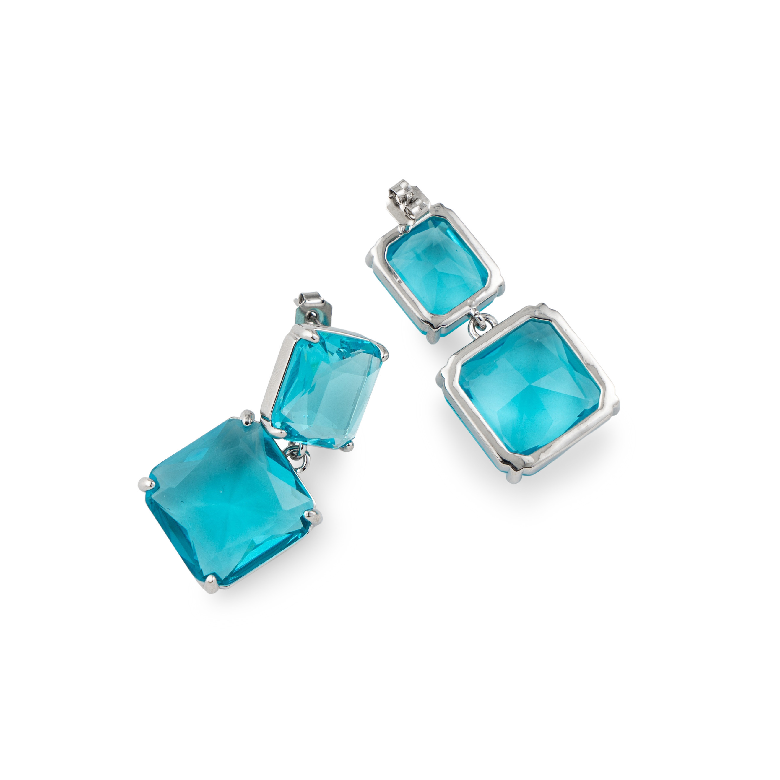 Earrings with large blue crystals