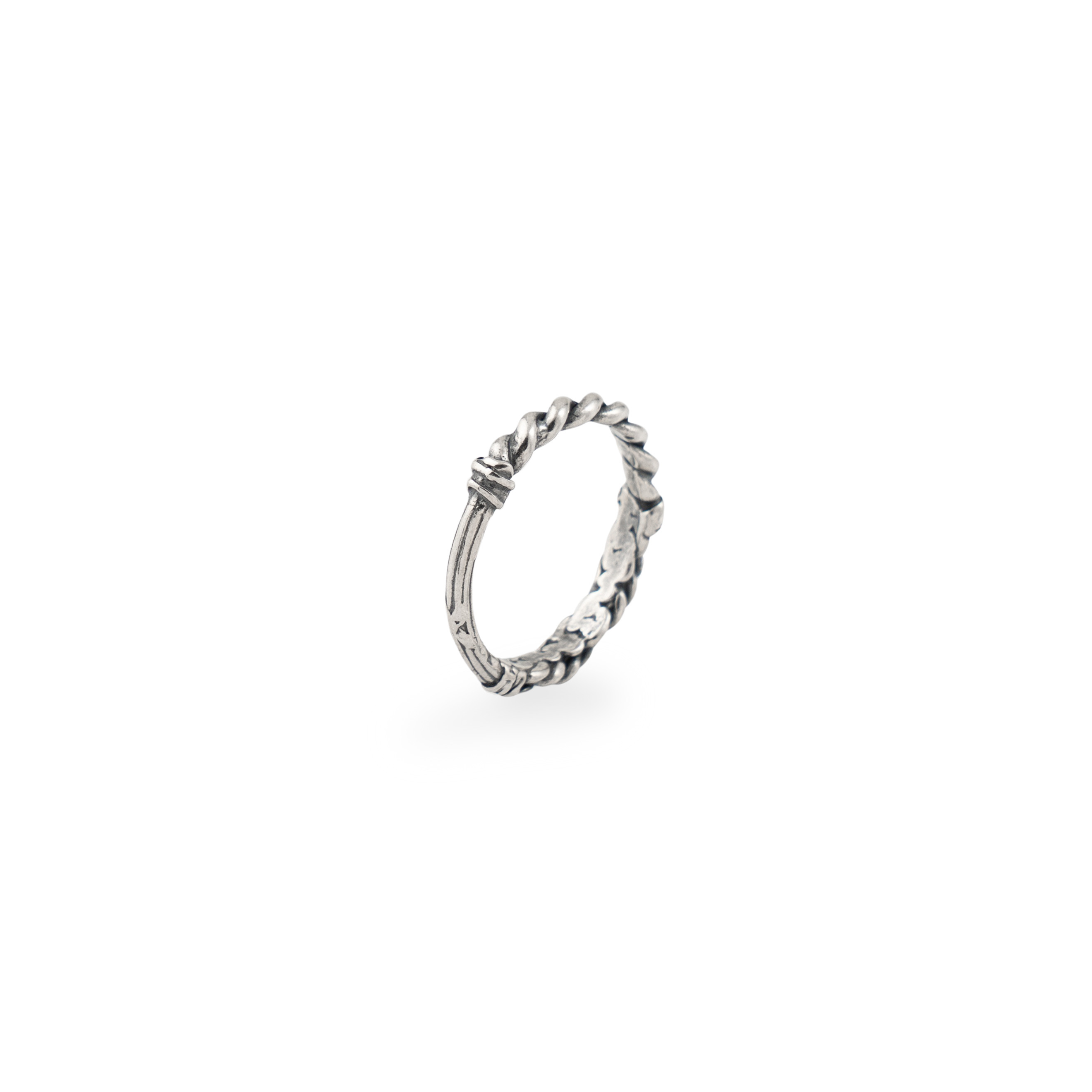 A thin twisted ring made of silver