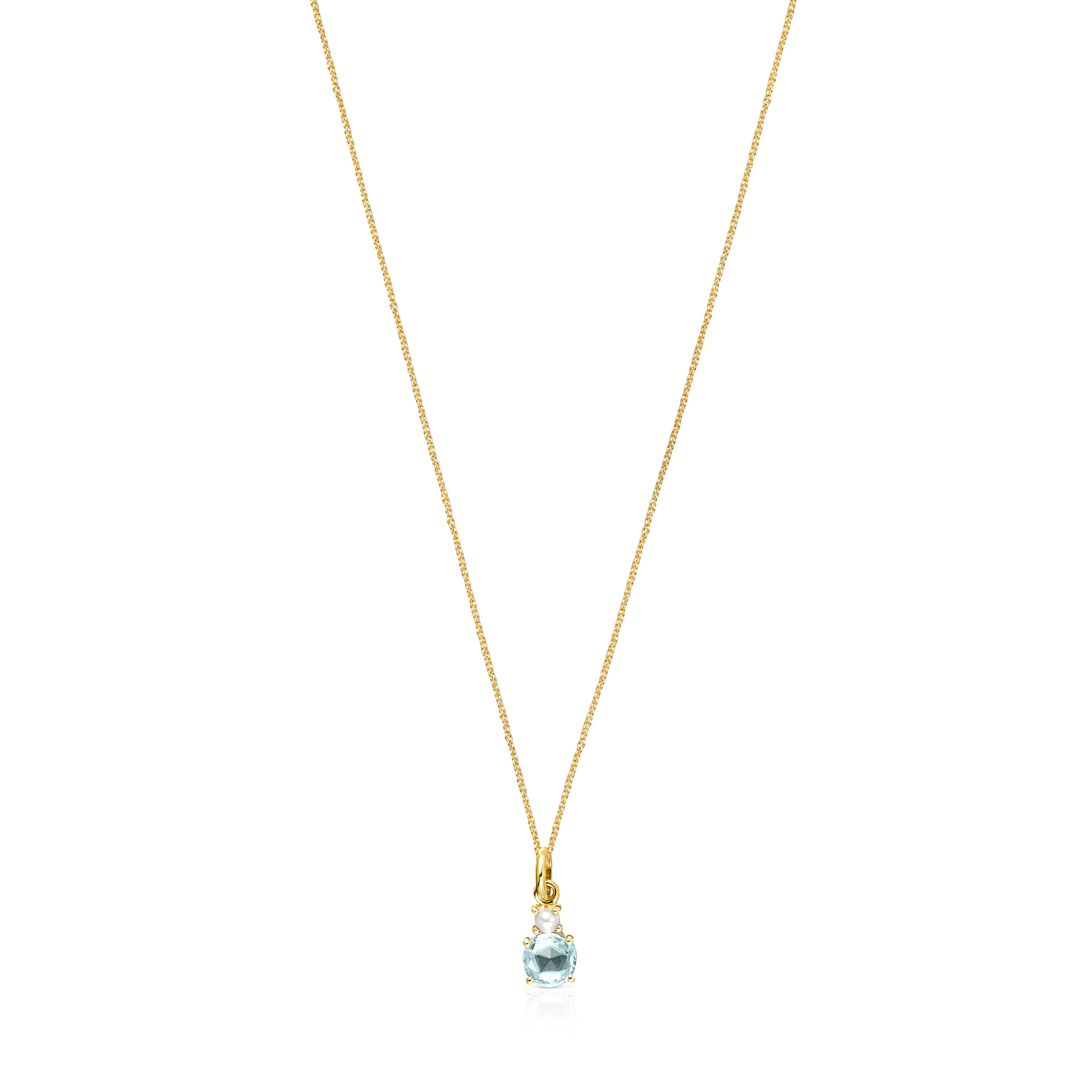 Mini Ivette necklace in yellow gold with blue topaz and pearls