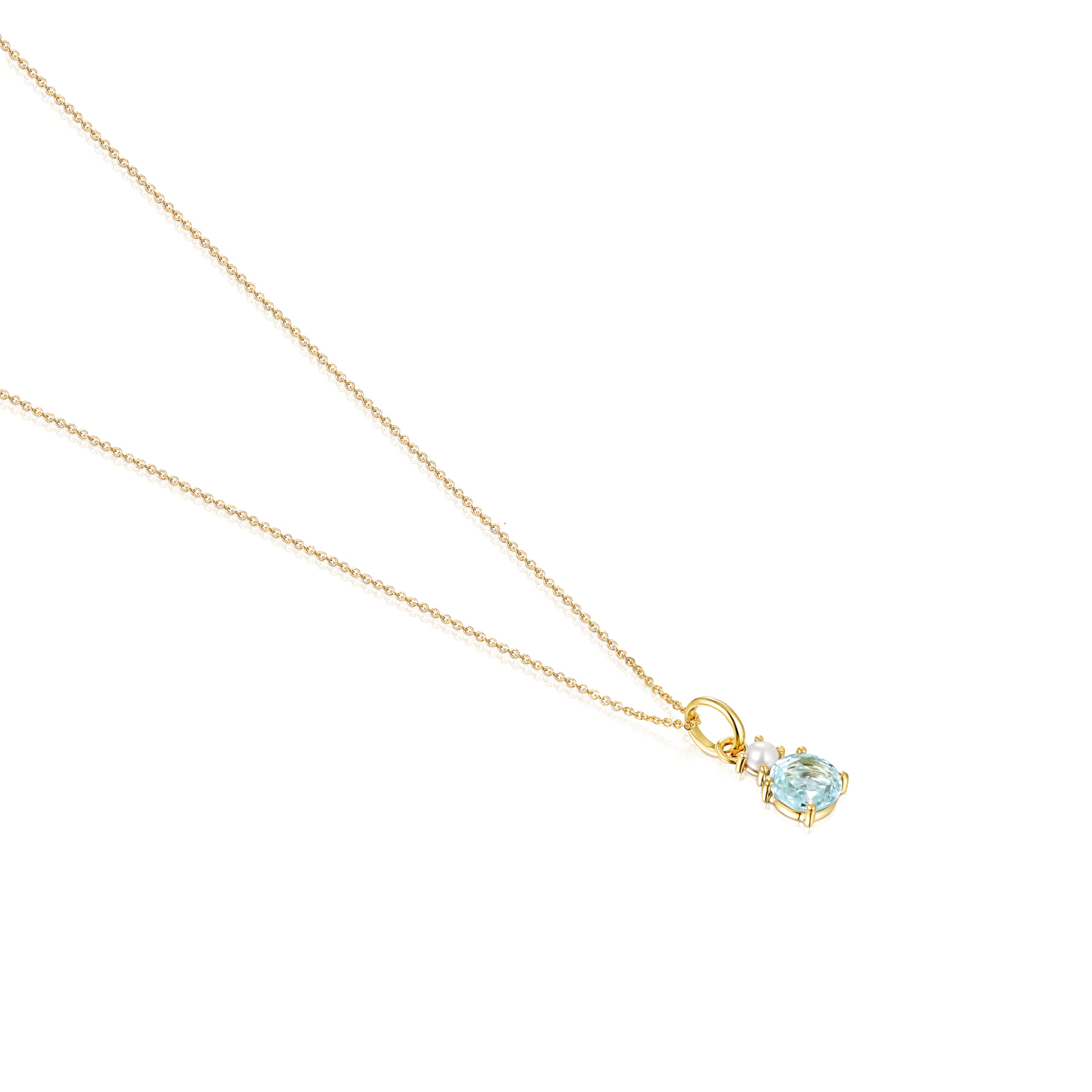 Mini Ivette necklace in yellow gold with blue topaz and pearls