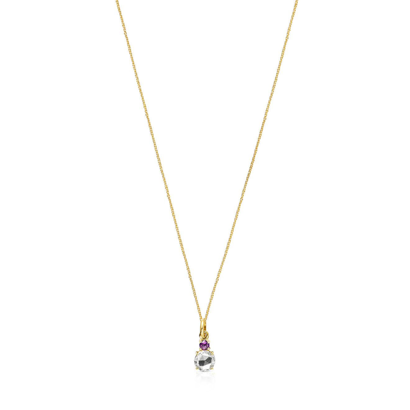 Mini Ivette necklace in yellow gold with praseolite and amethyst