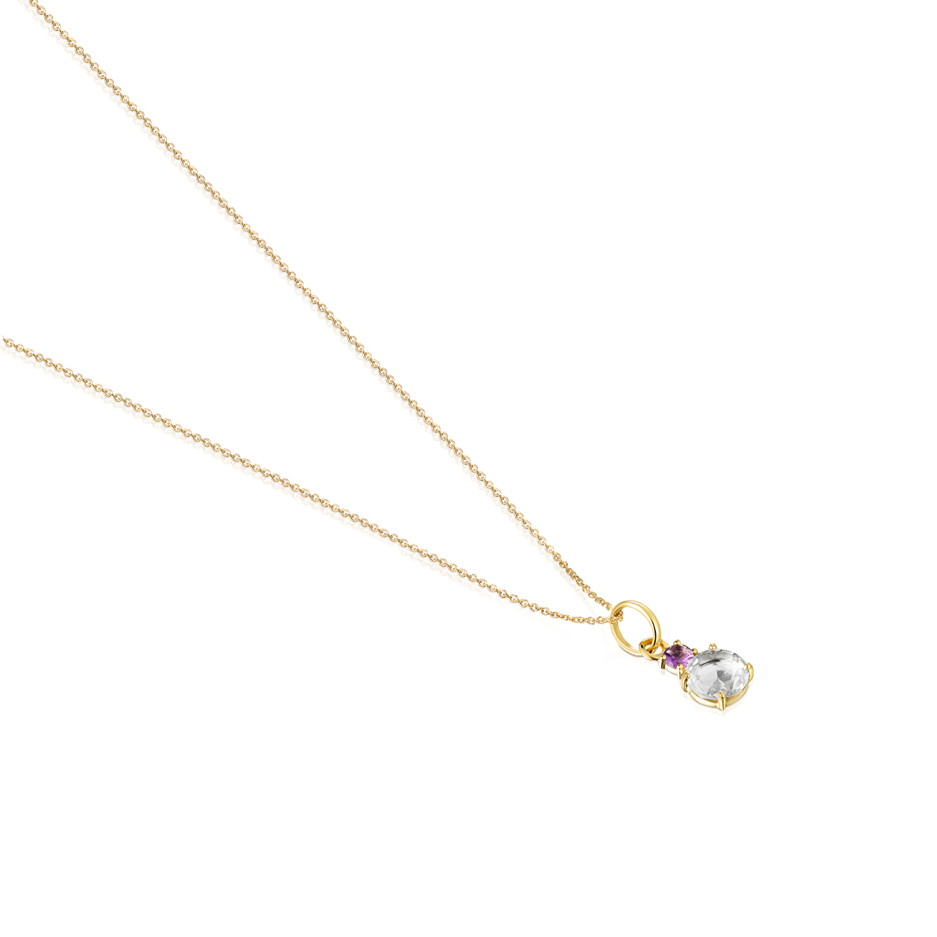 Mini Ivette necklace in yellow gold with praseolite and amethyst