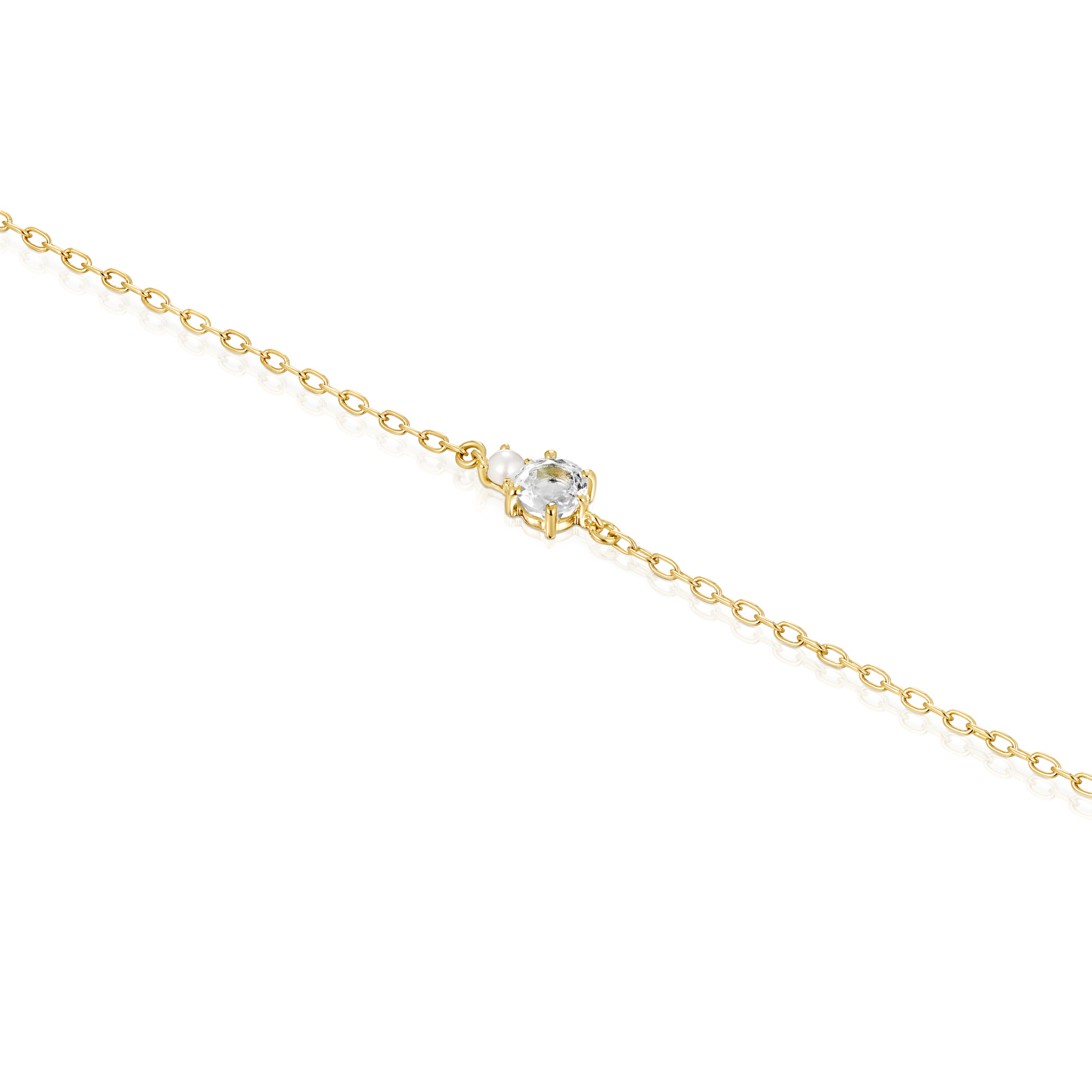 Mini Ivette bracelet in yellow gold with topaz and pearls