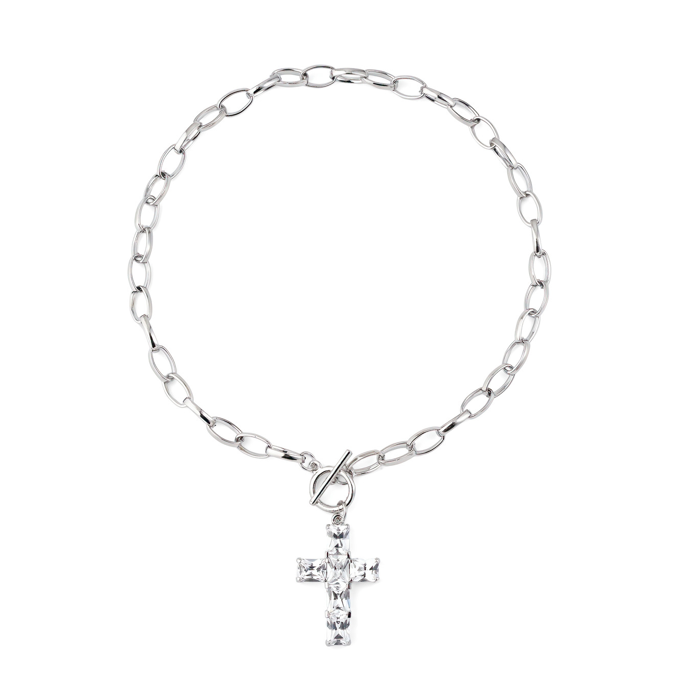 цена Herald Percy Серебристое колье-цепь с подвеской крестом из кристаллов