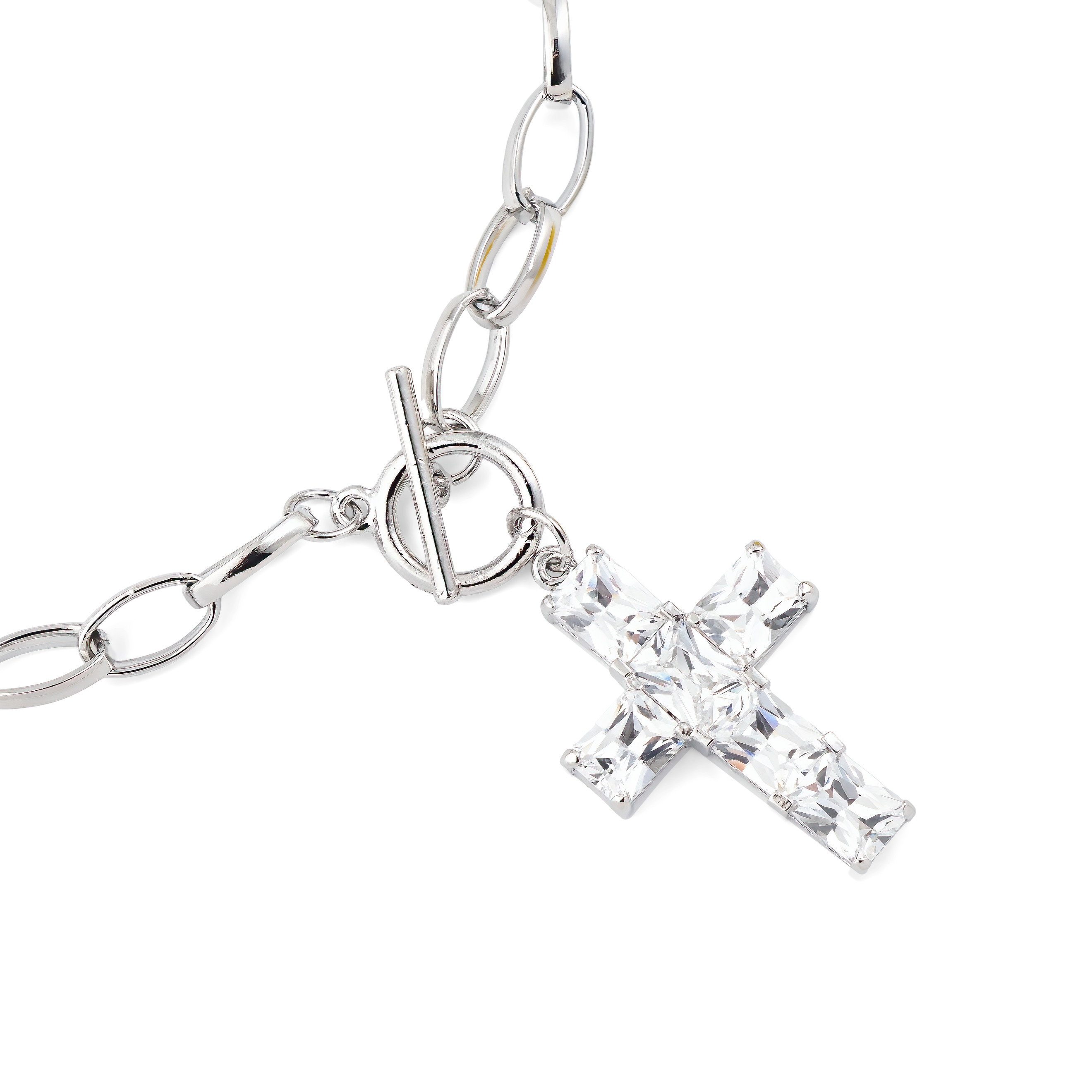 Silver Chain Necklace with Crystal Cross Pendant