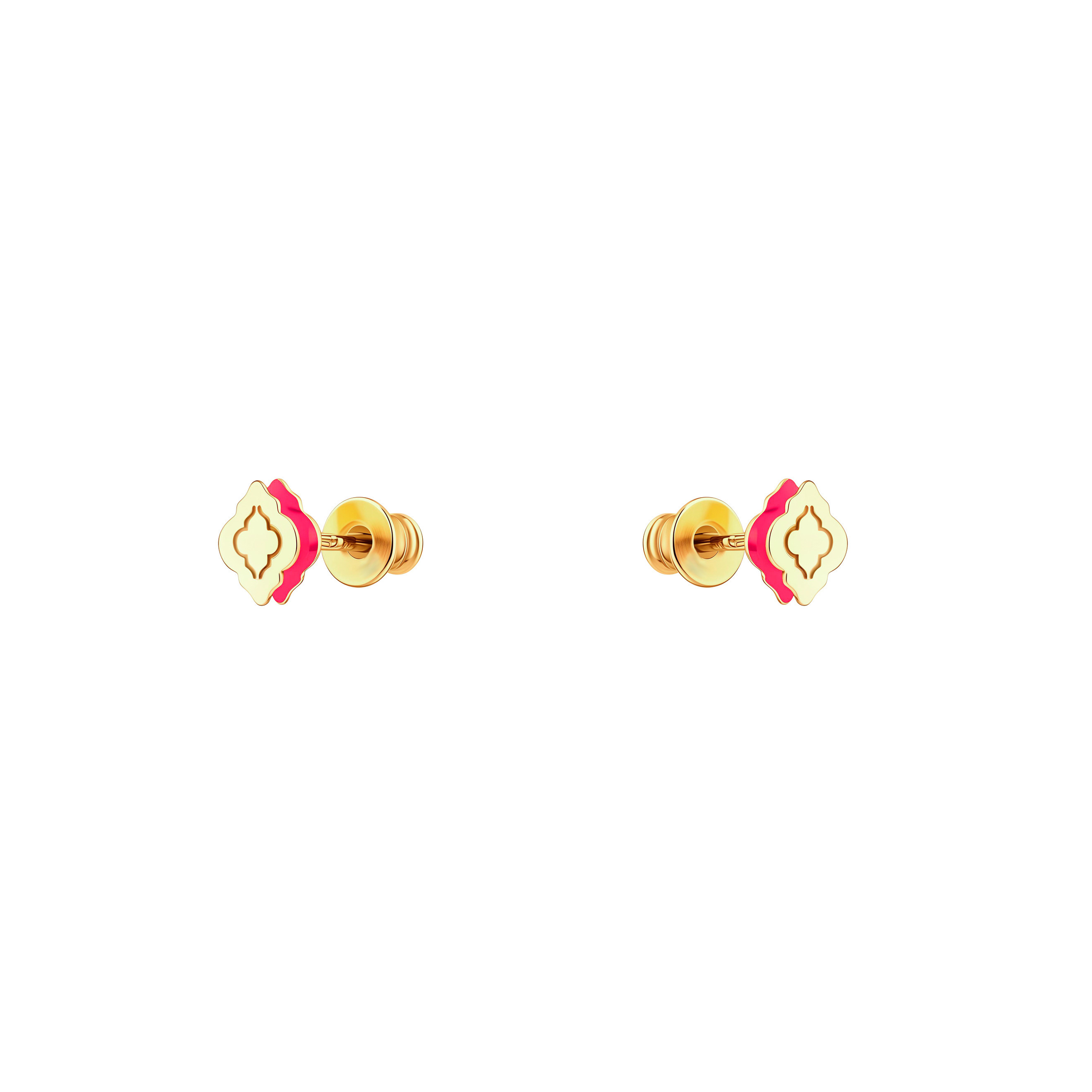 Пусеты LUTA Jewelry Серебряные позолоченные пусеты Марокко с розовой эмалью