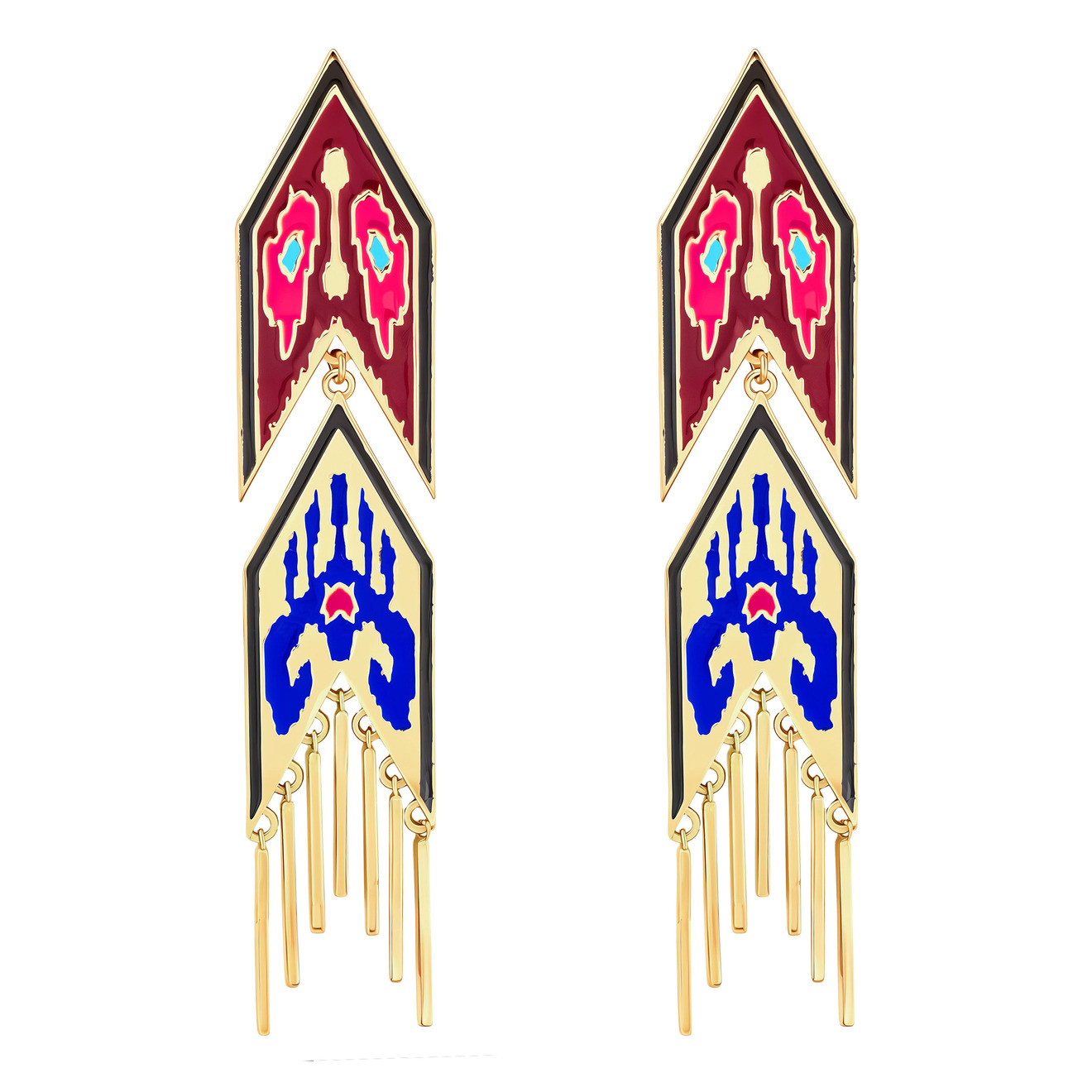 Акцентные серьги LUTA Jewelry Серебряные позолоченные серьги-ковры Марокко с розовой и синей эмалью