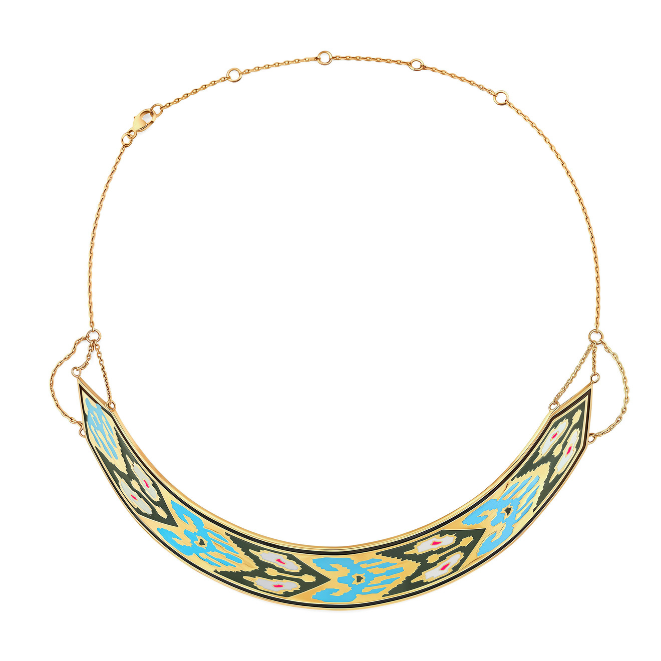 Чокеры LUTA Jewelry Серебряный чокер Марокко с позолотой в зеленой и бирюзовой эмали