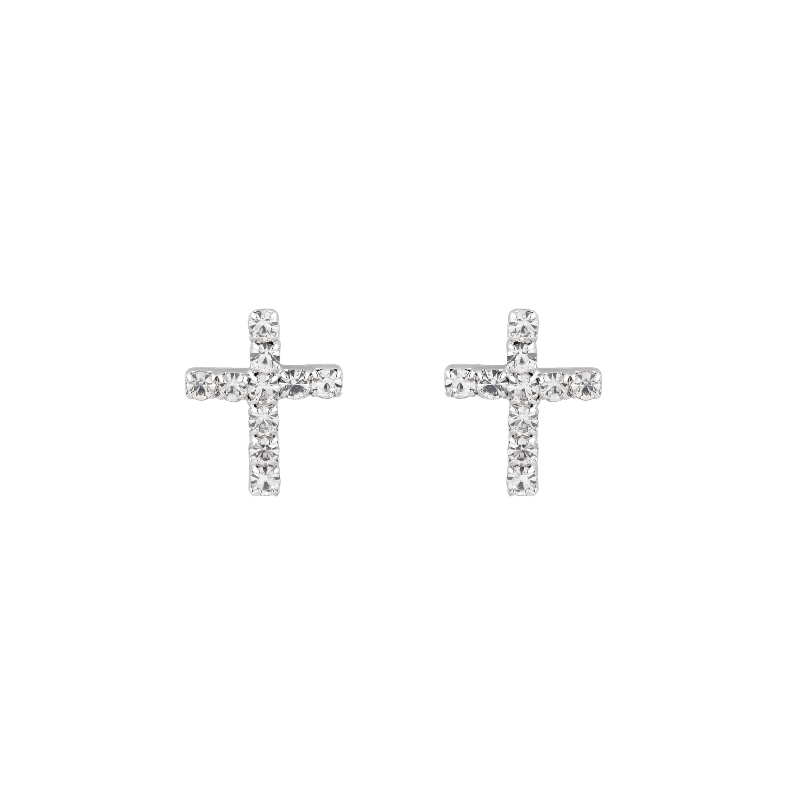 Silver busettes crosses with white crystals