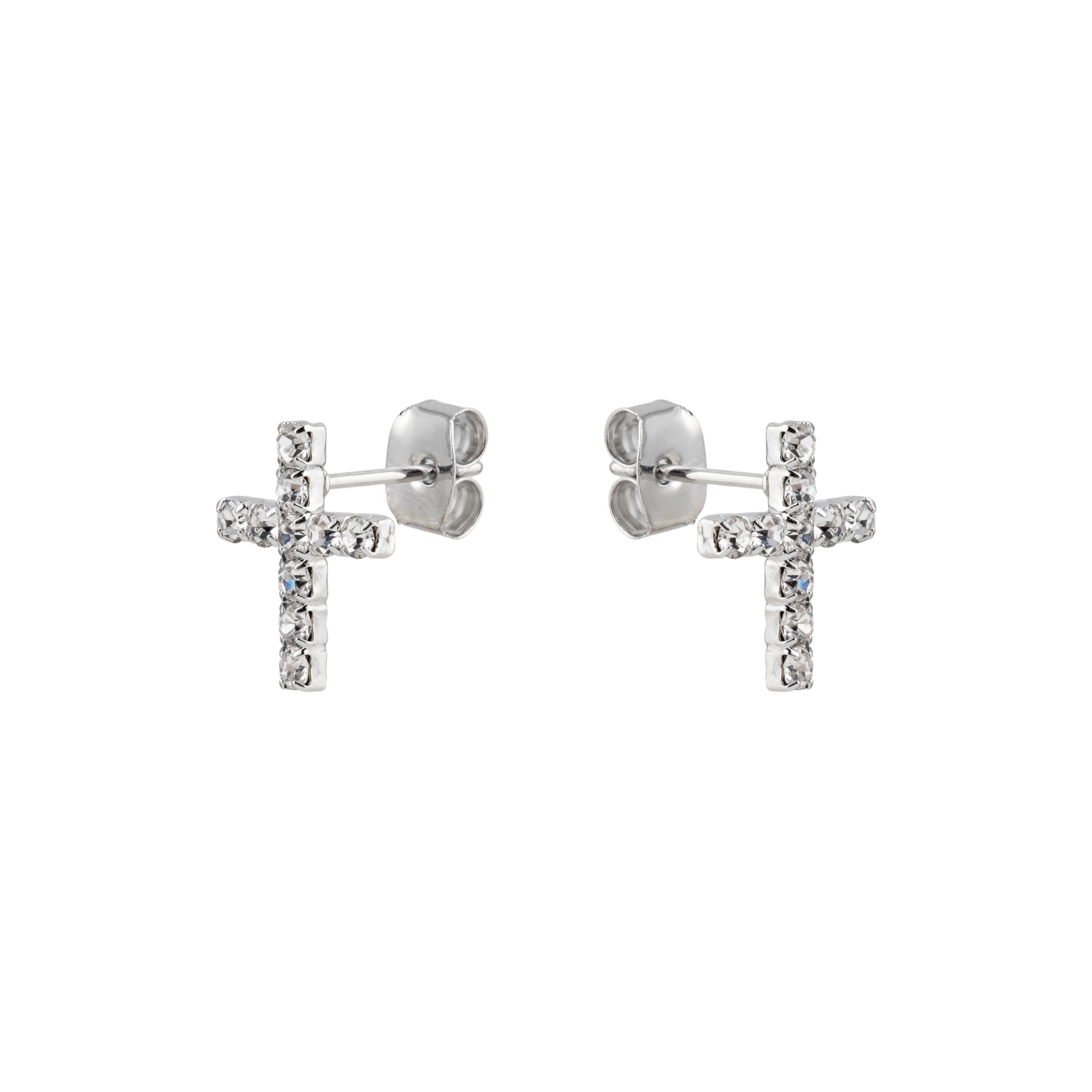 Silver busettes crosses with white crystals