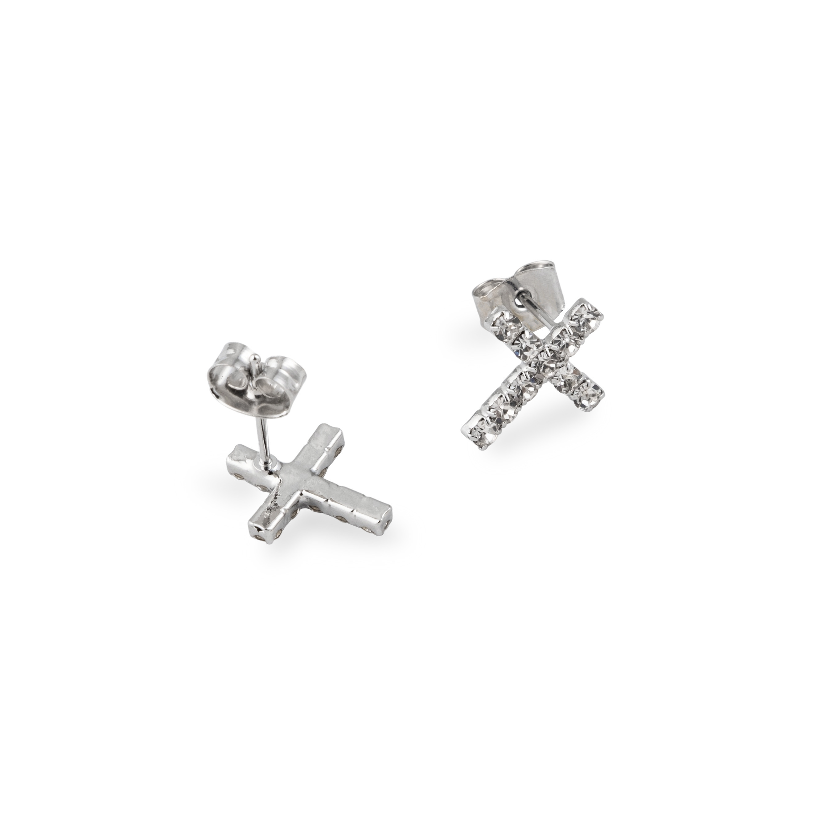 Silver busettes crosses with white crystals