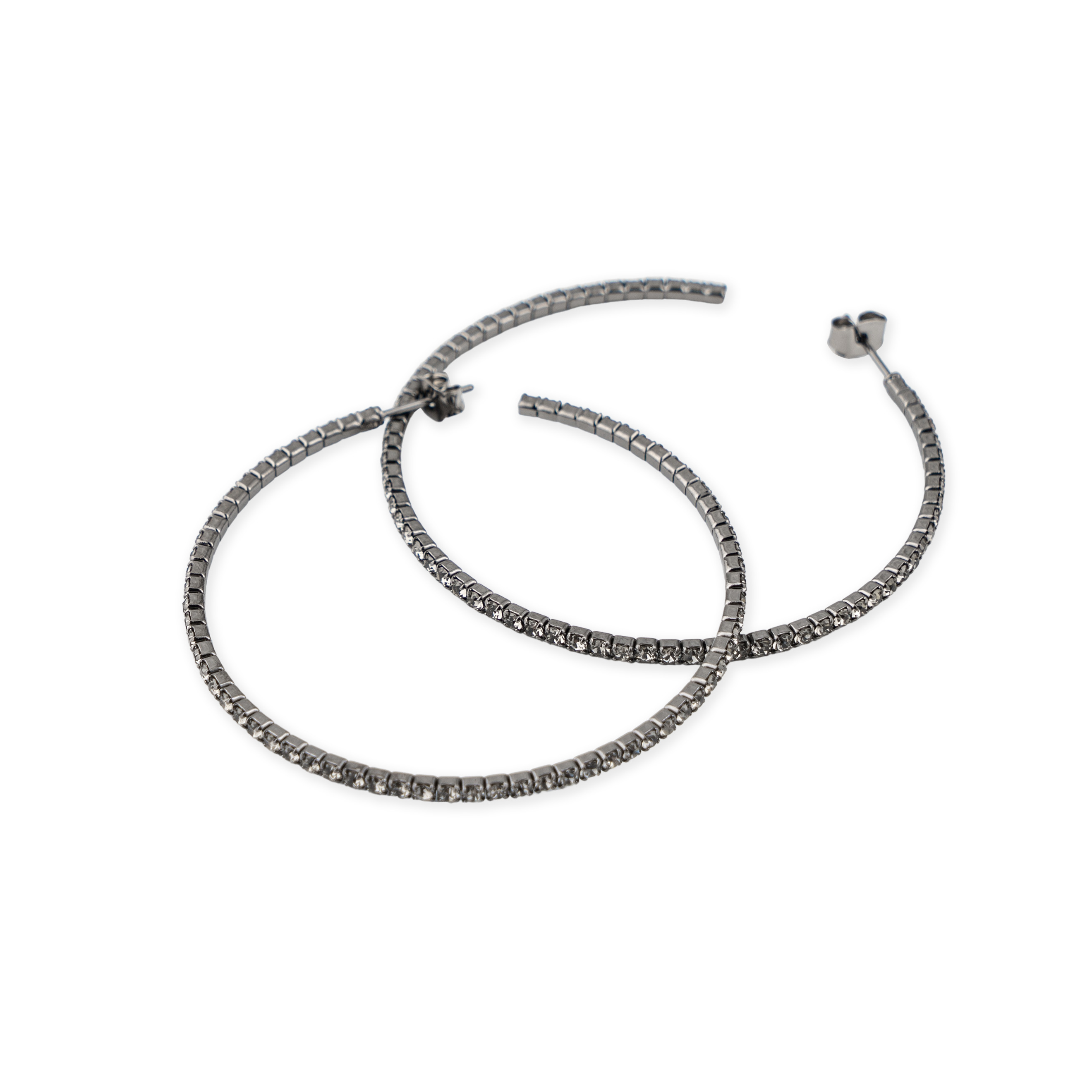 Black hoop earrings with crystals