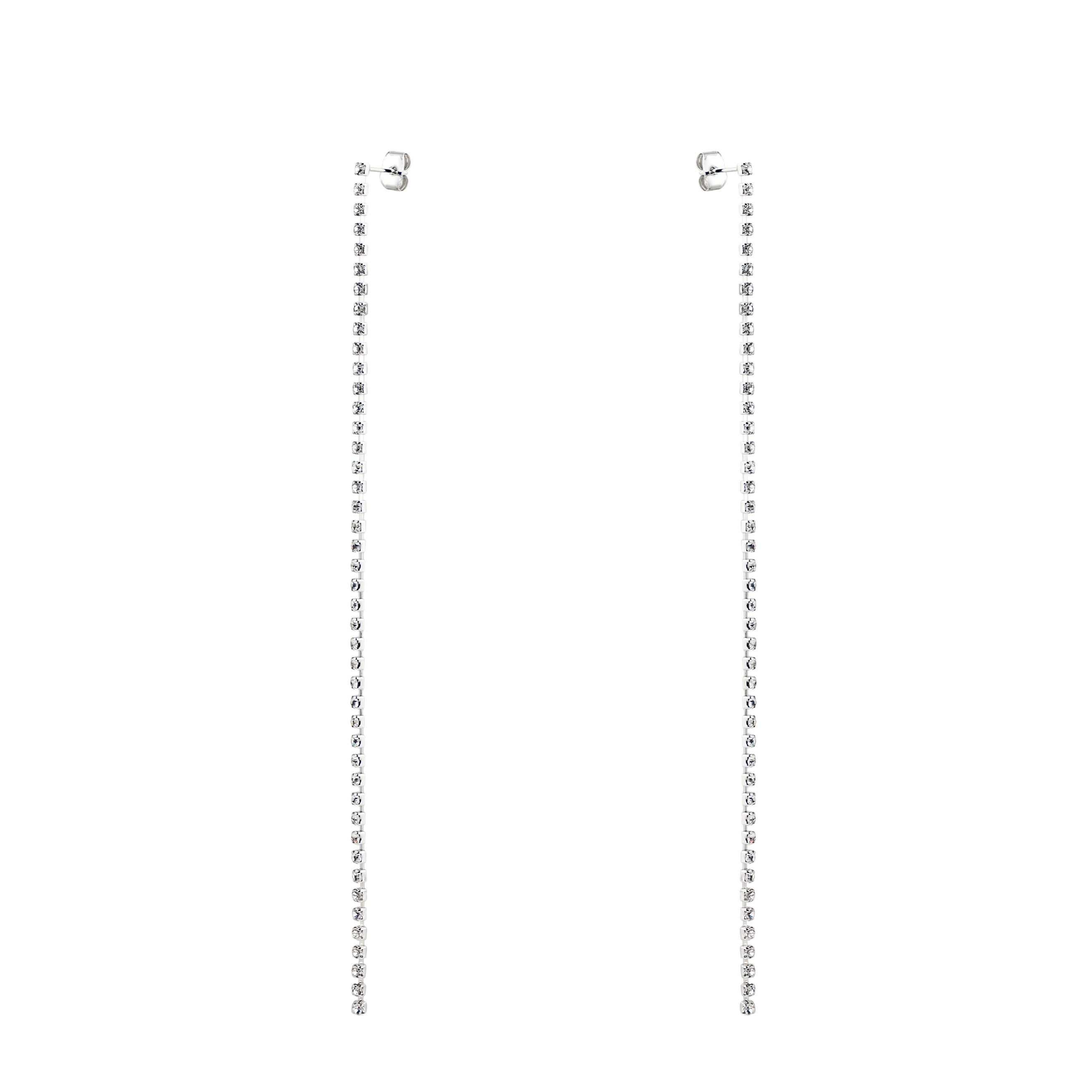 Thin silver-tone earrings with crystals