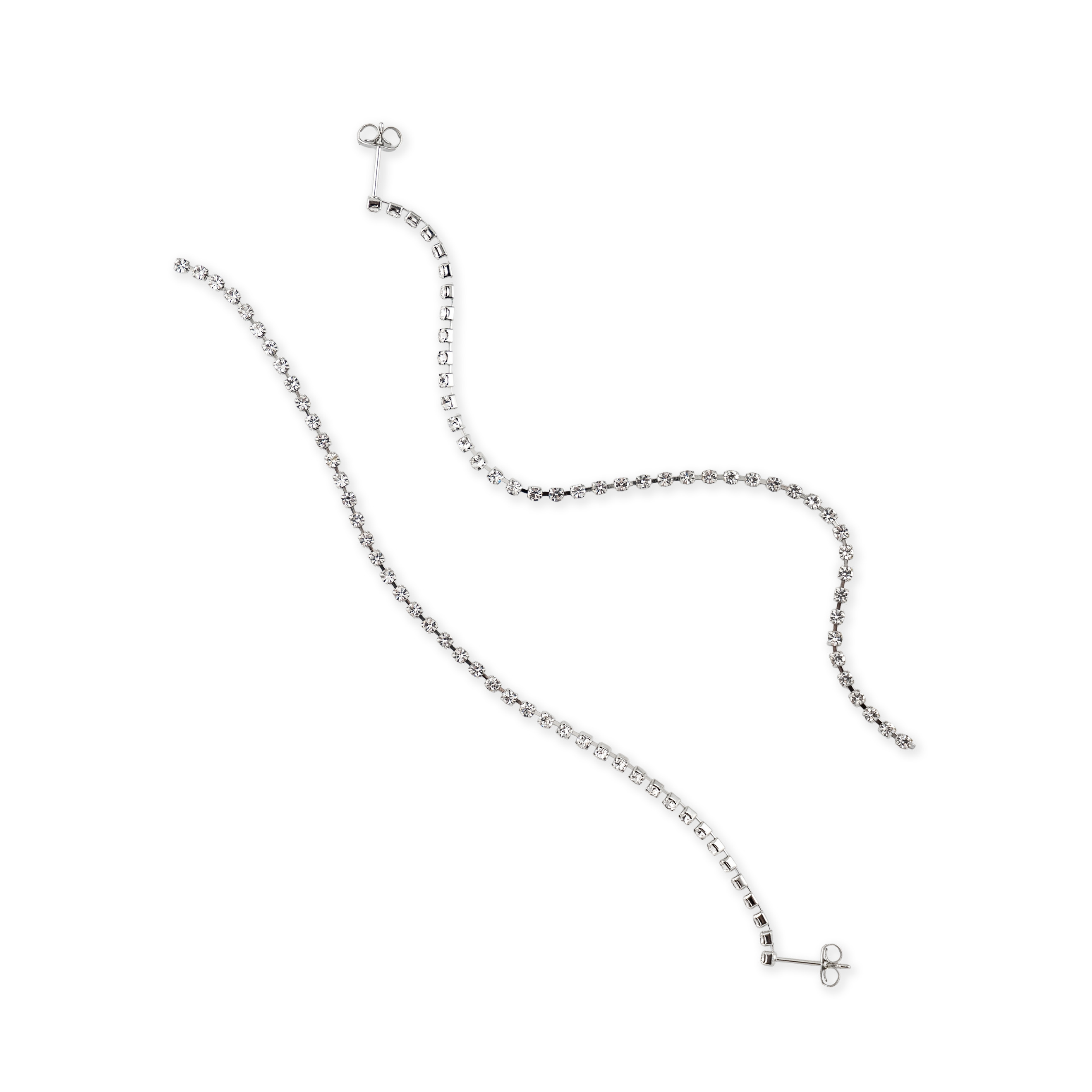 Thin silver-tone earrings with crystals
