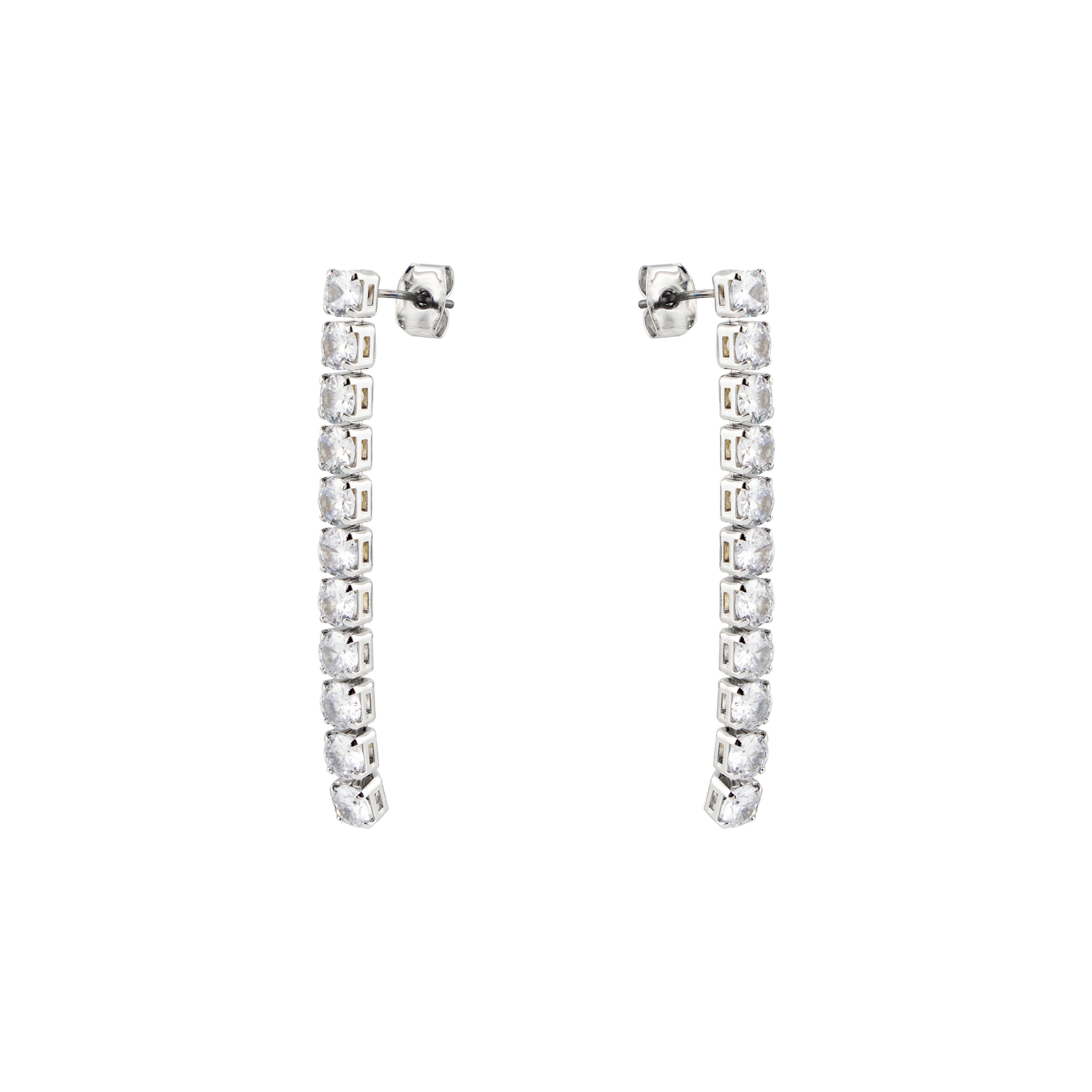 Large silver earrings with crystals