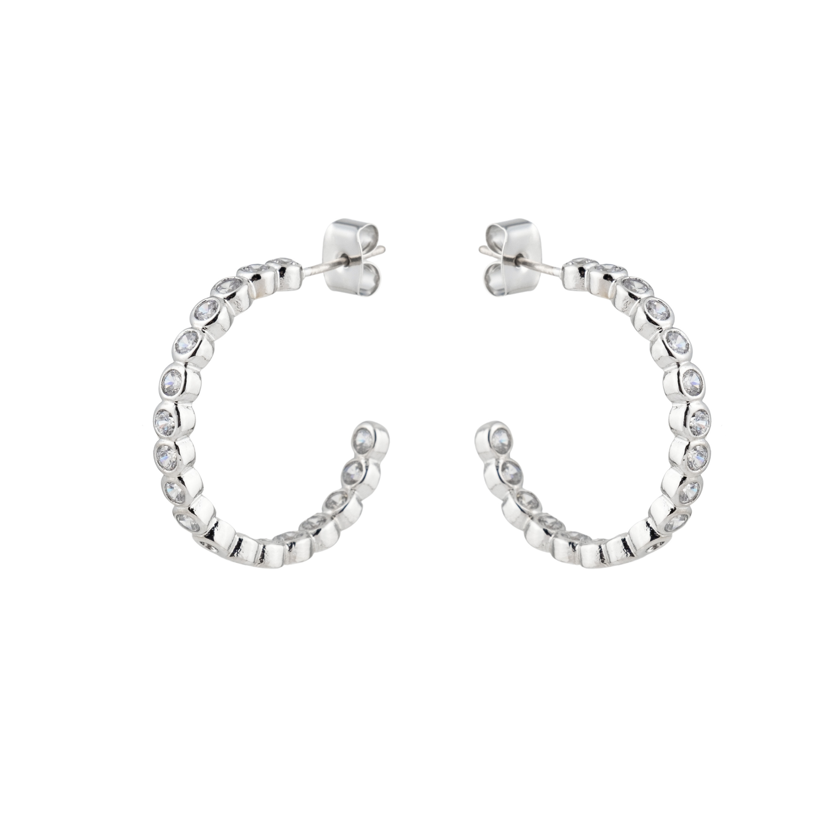 Silver hoop earrings made of round crystals