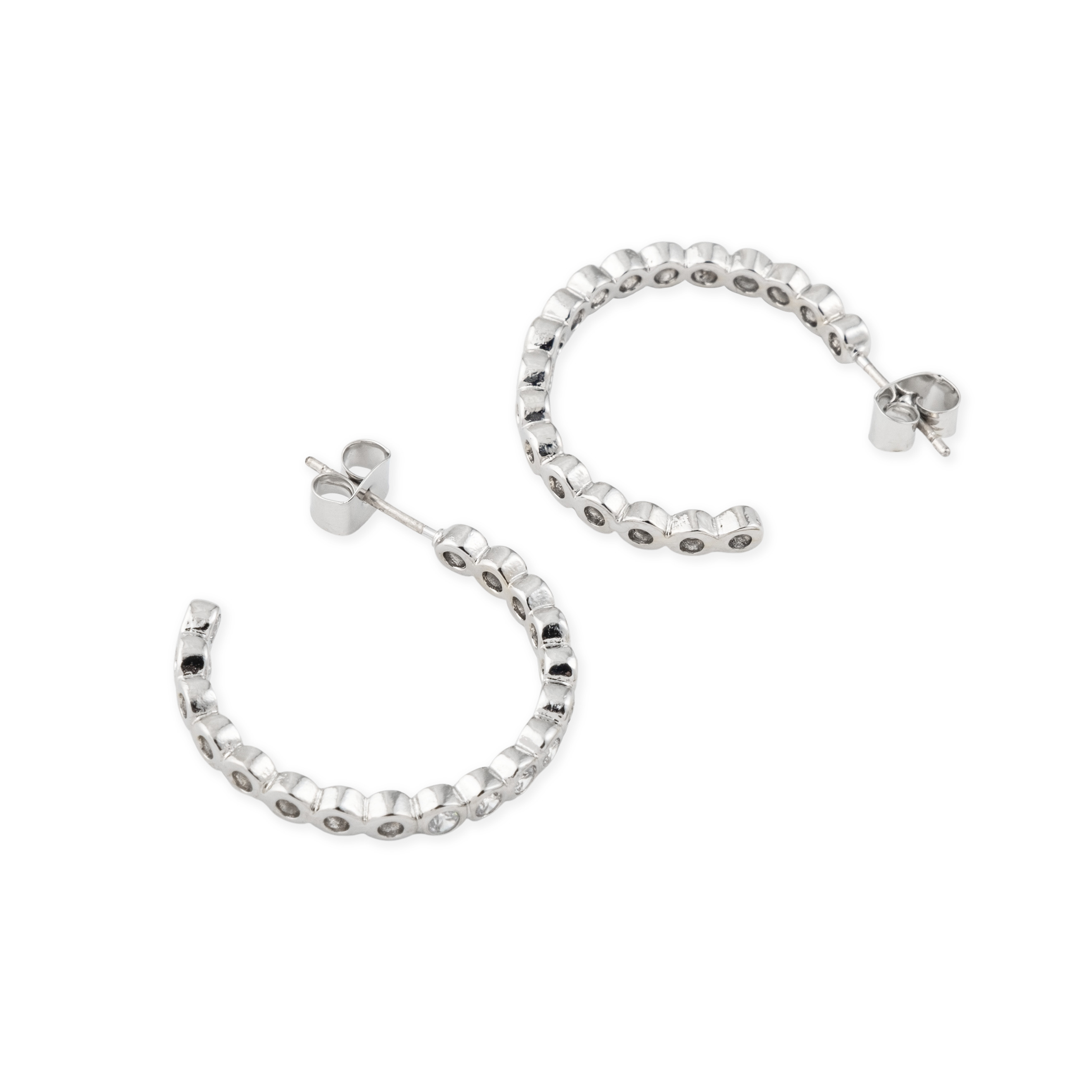 Silver hoop earrings made of round crystals