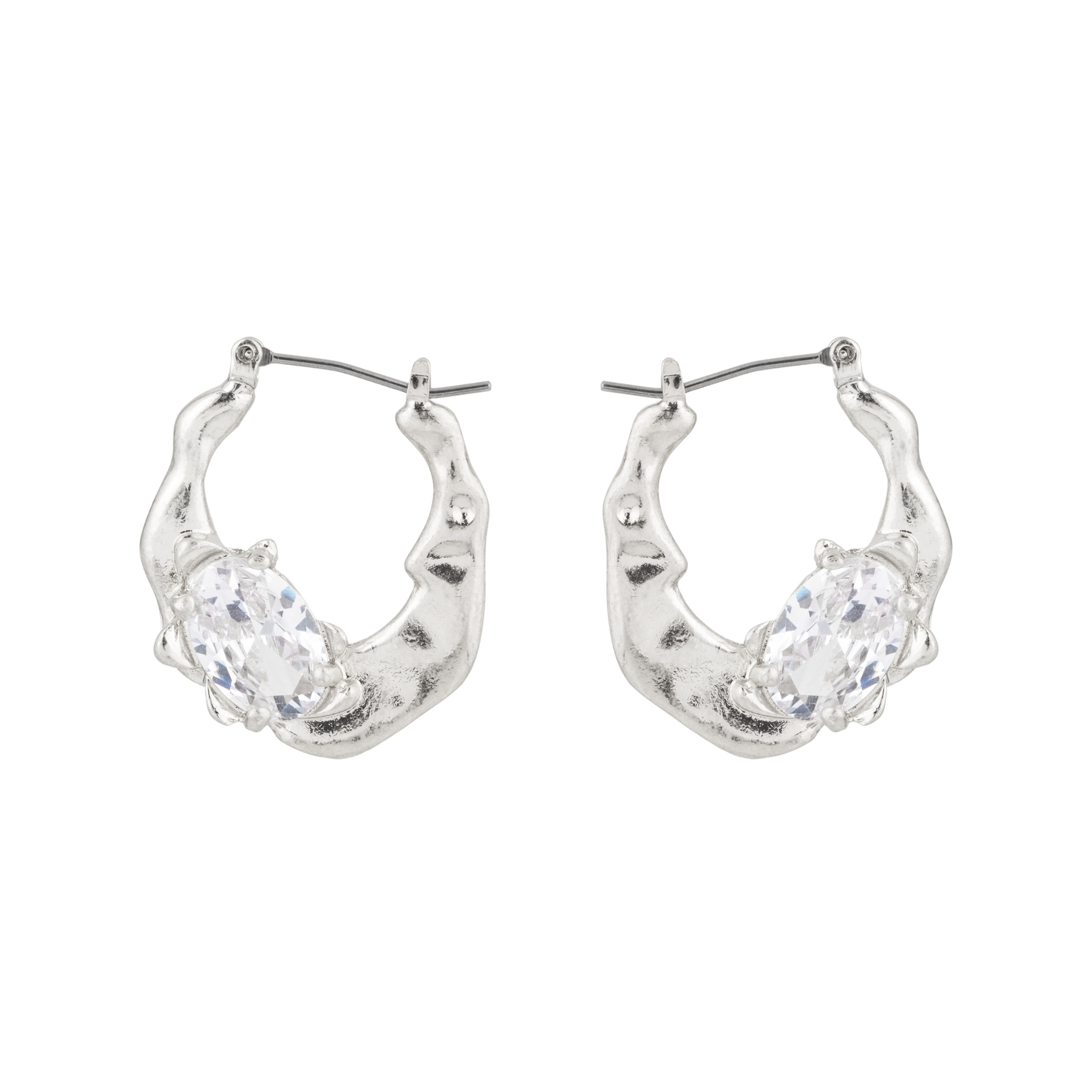 Small silver earrings with oval crystal