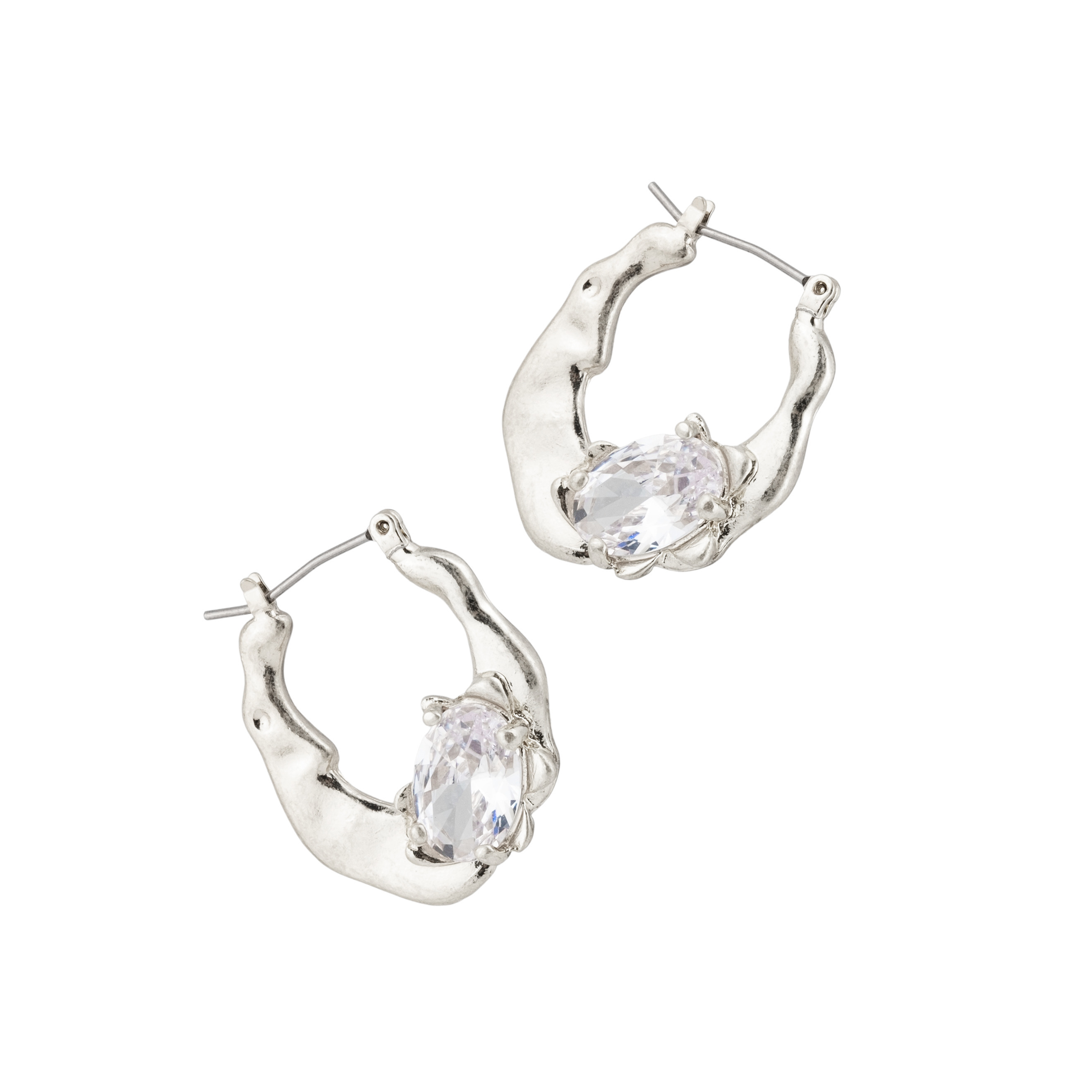 Small silver earrings with oval crystal