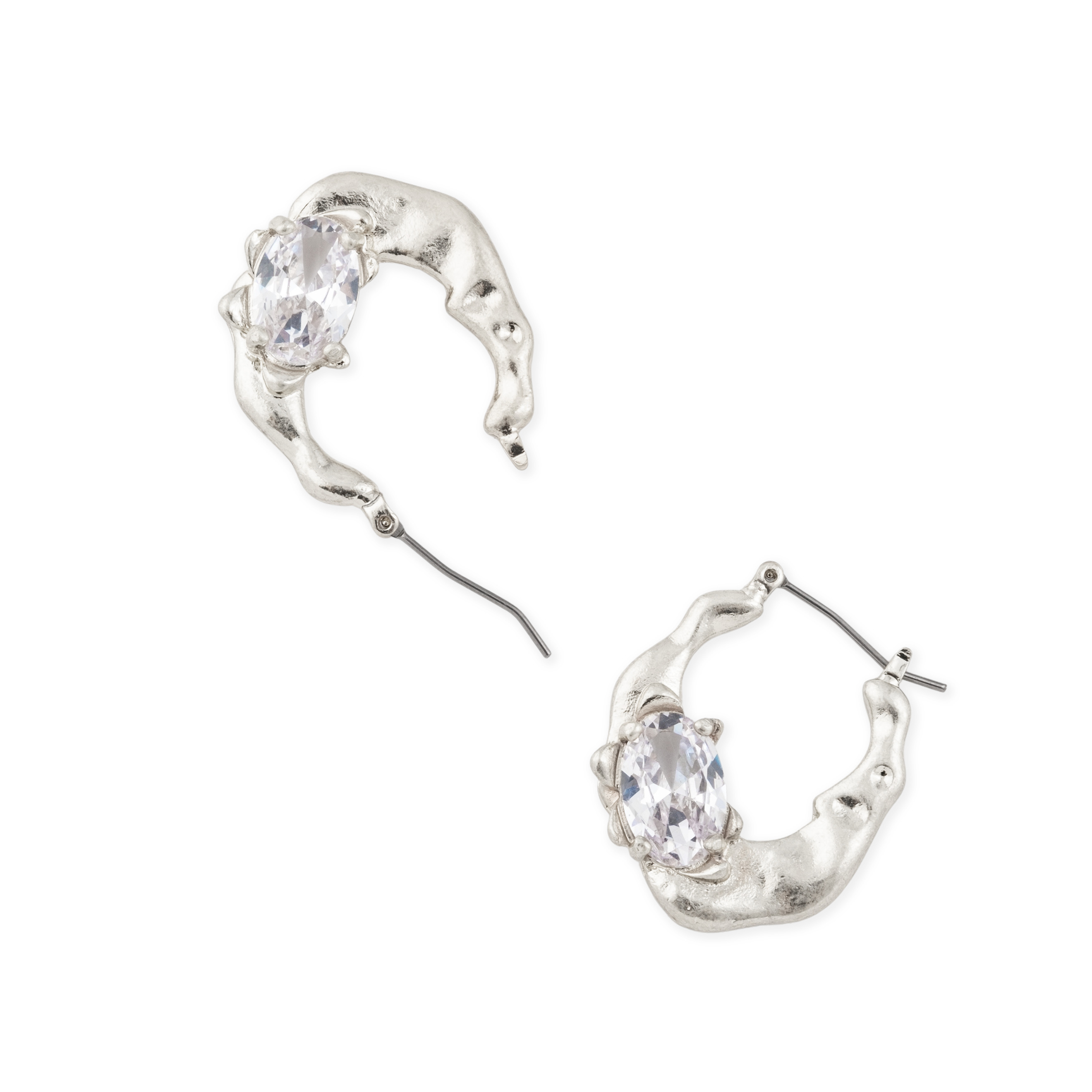 Small silver earrings with oval crystal