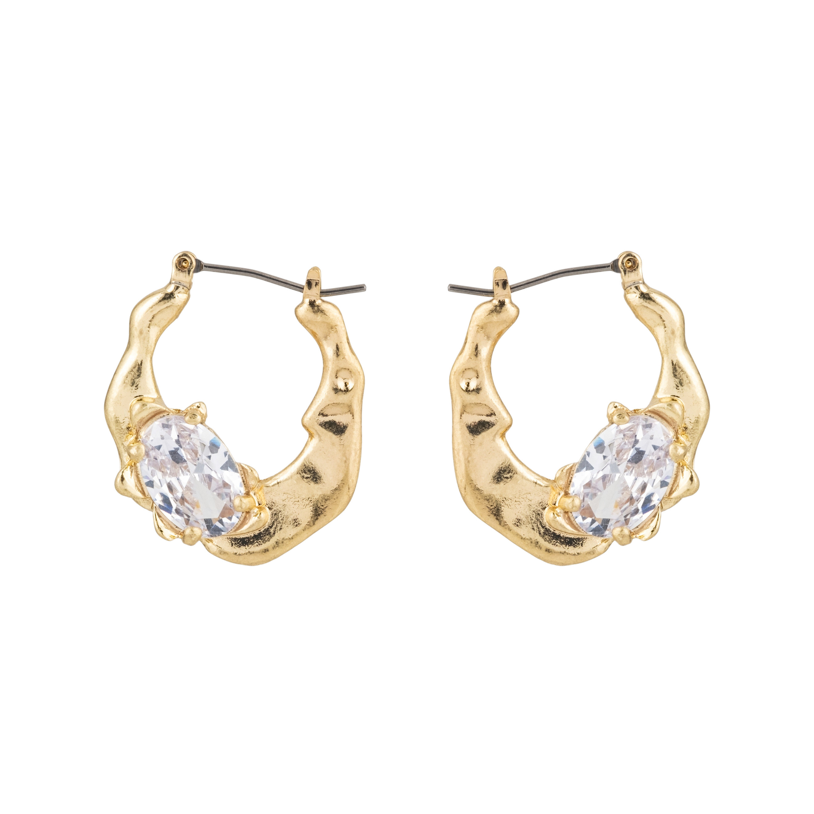 Small golden earrings with oval crystal