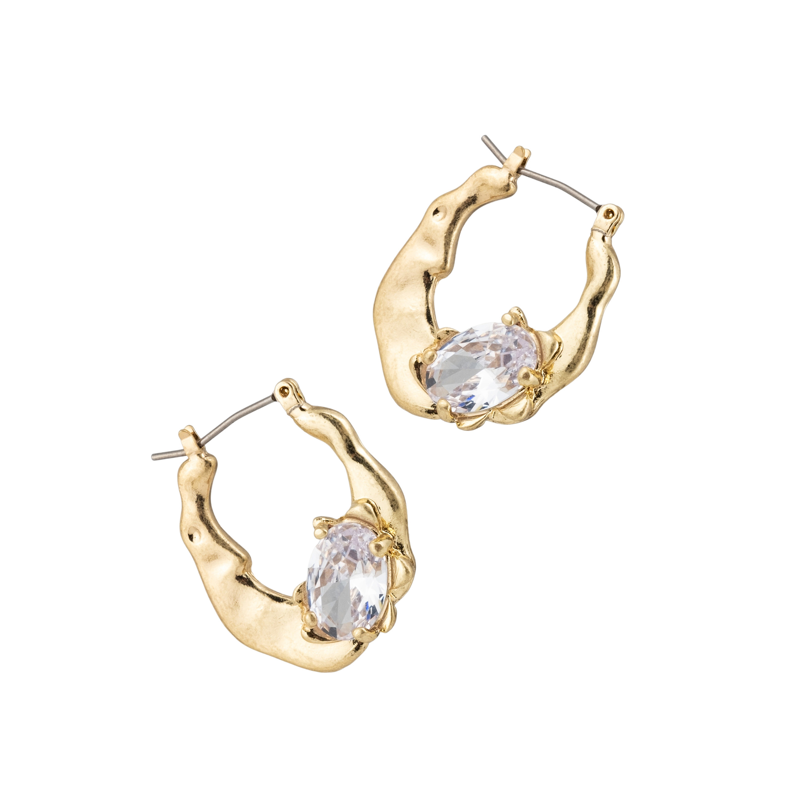 Small golden earrings with oval crystal