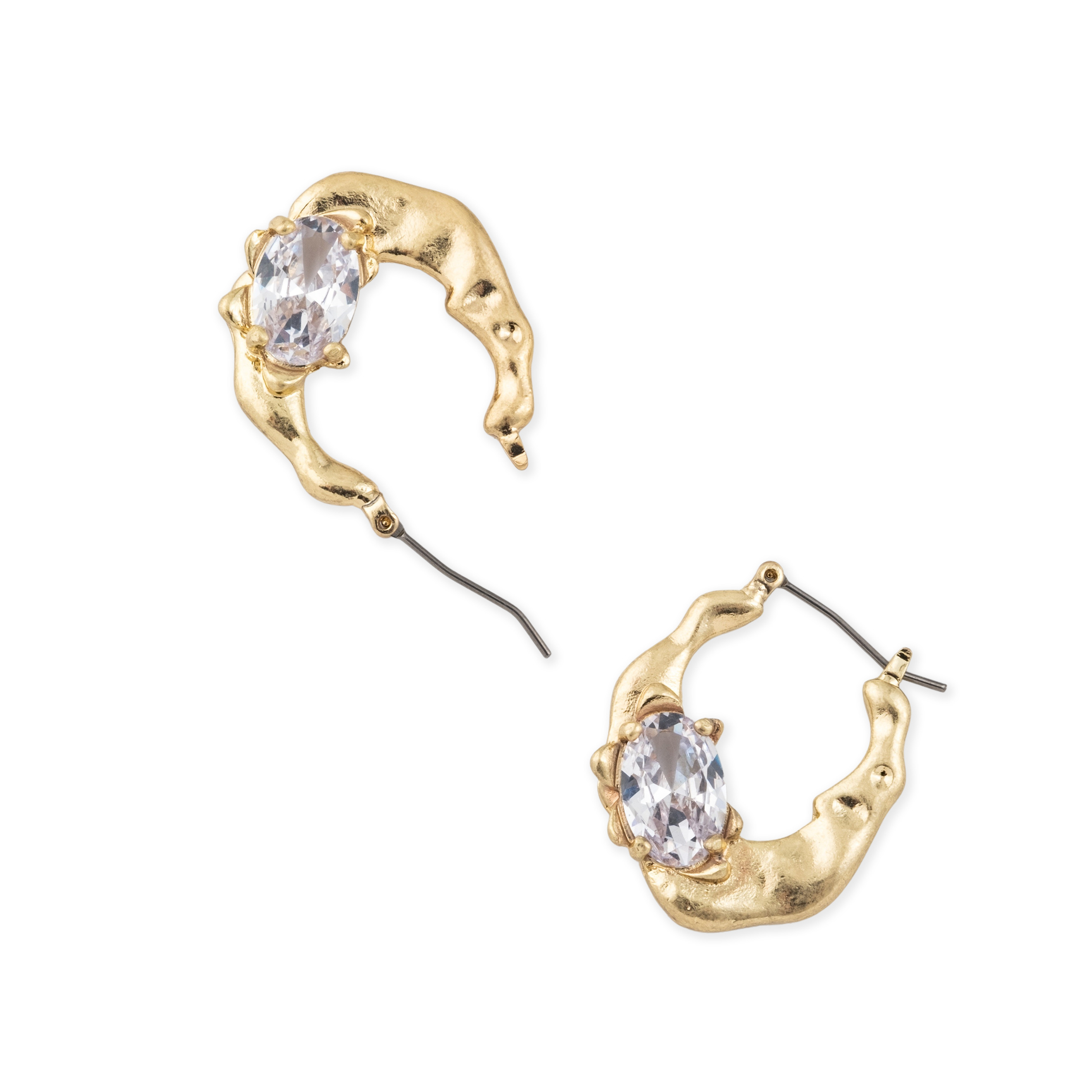 Small golden earrings with oval crystal