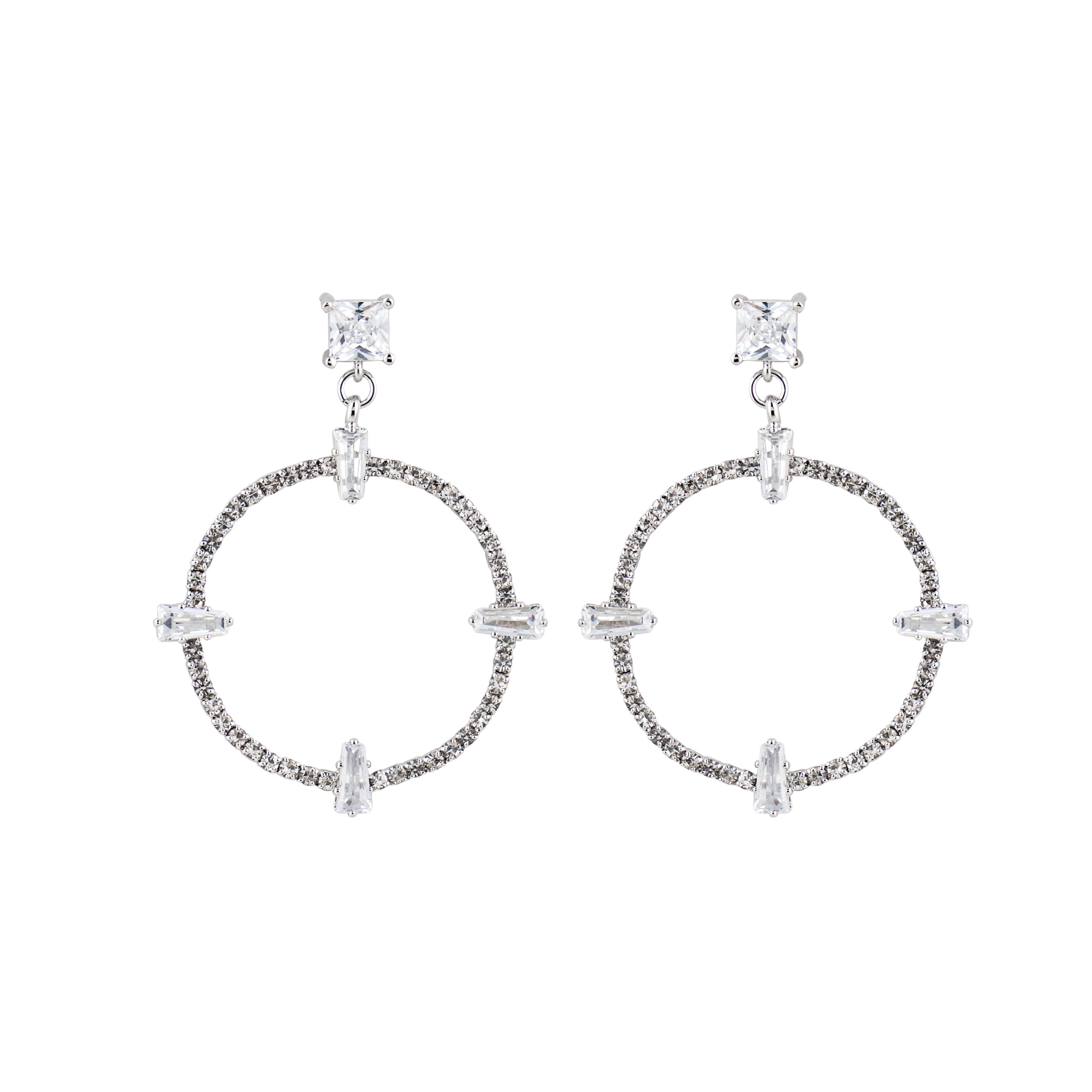 Silver earrings with 4 rectangular crystals