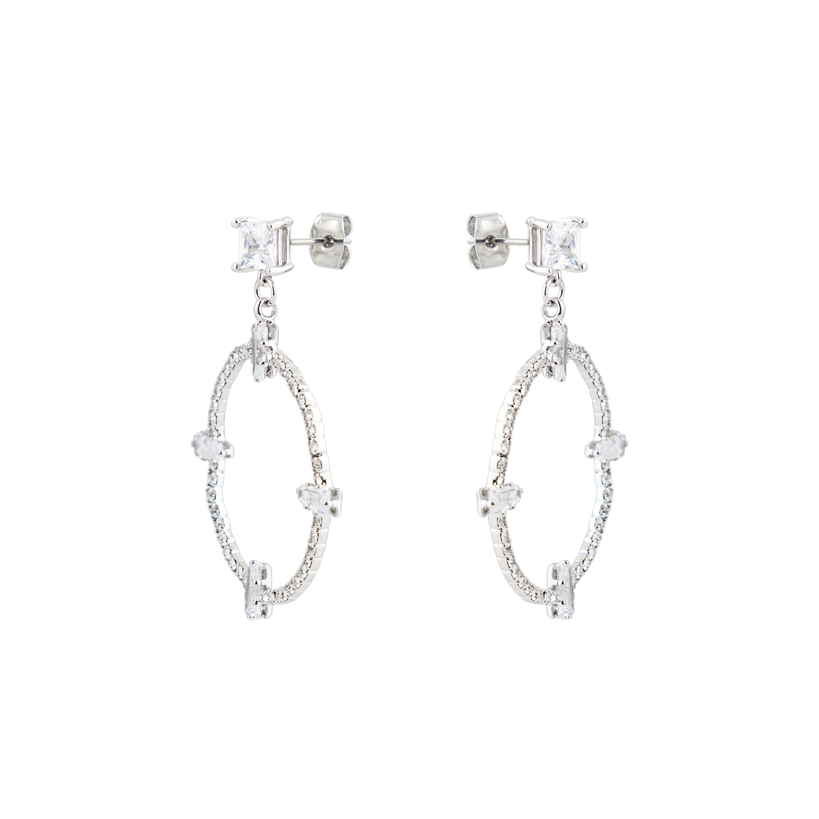 Silver earrings with 4 rectangular crystals