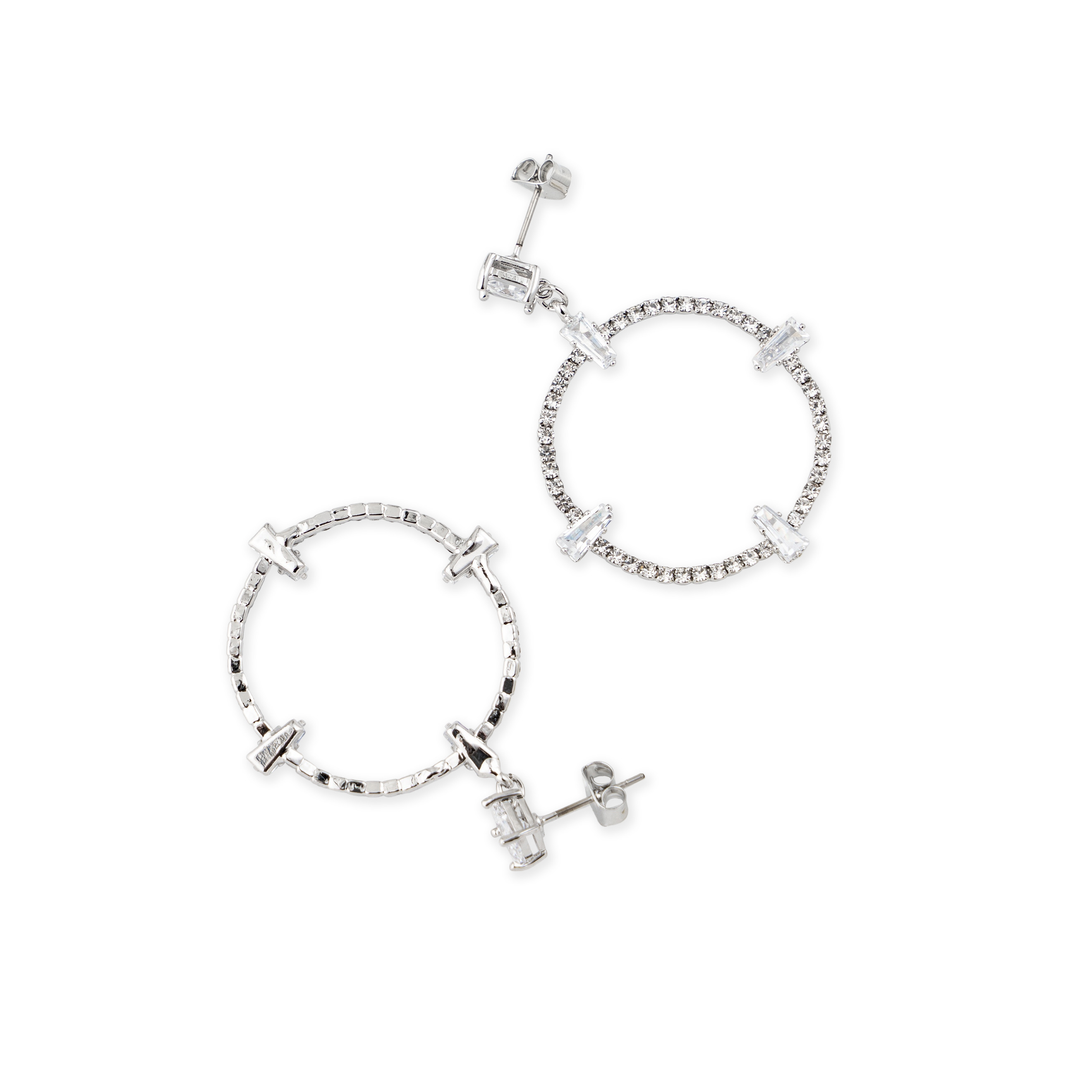 Silver earrings with 4 rectangular crystals