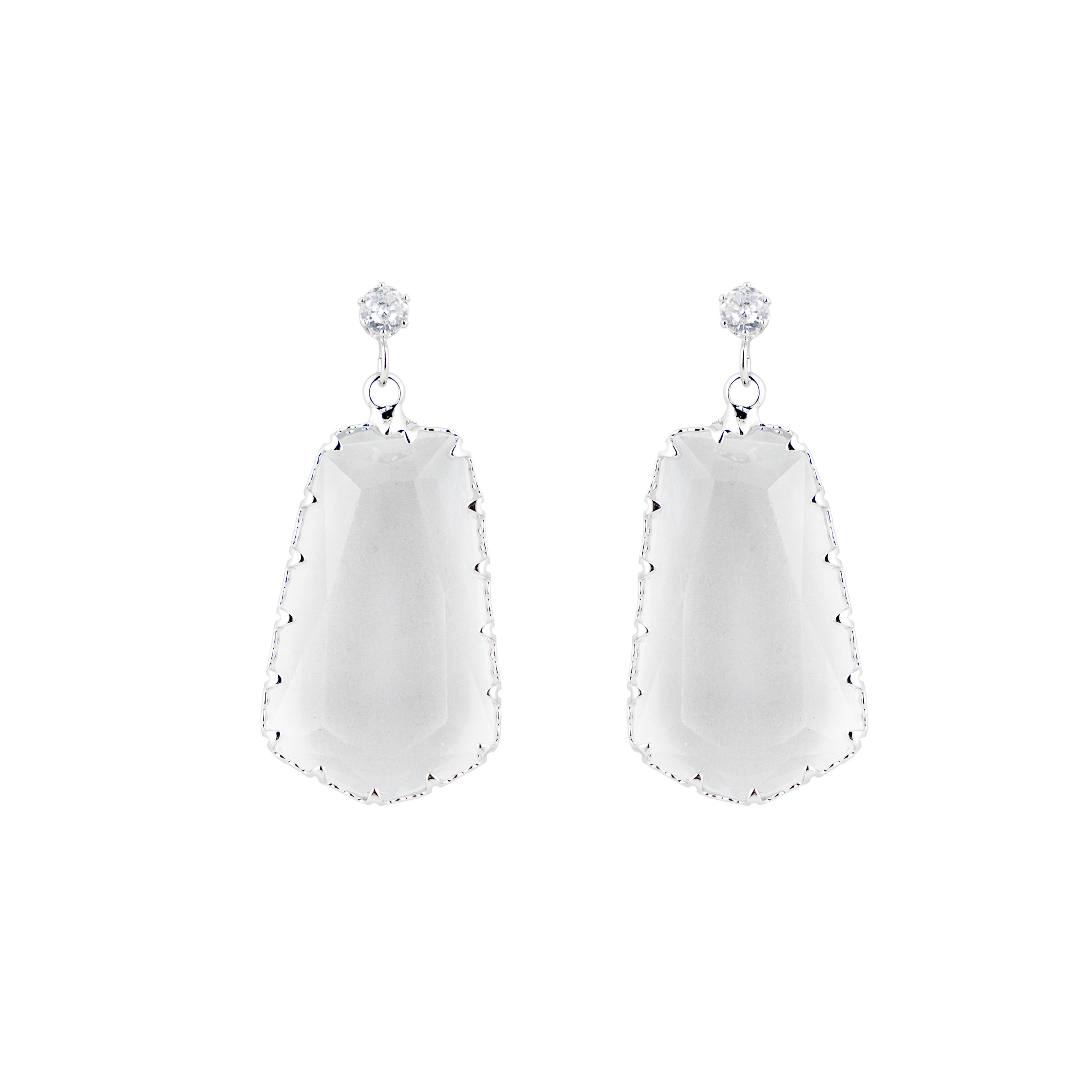 Earrings with a large transparent pentagonal crystal