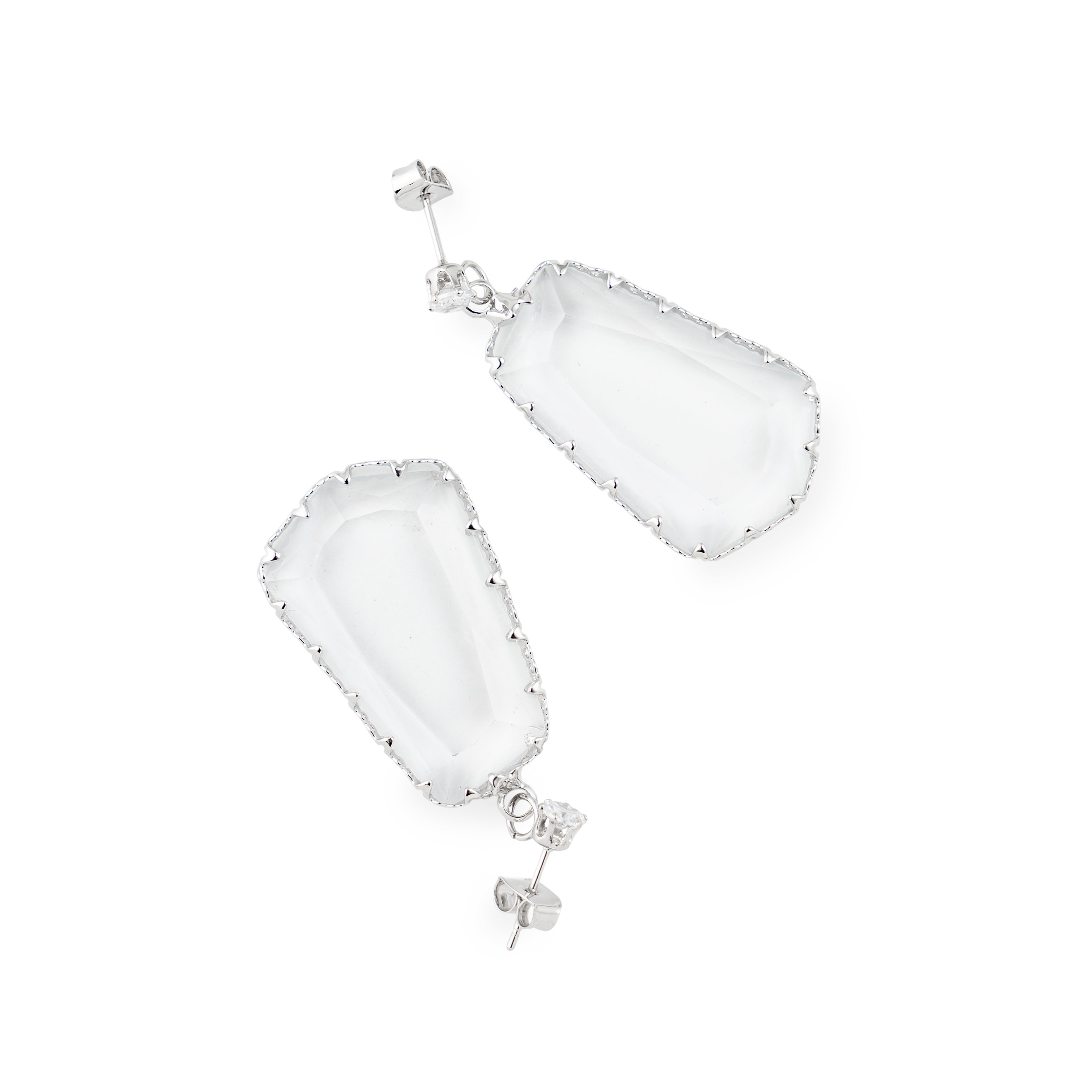 Earrings with a large transparent pentagonal crystal