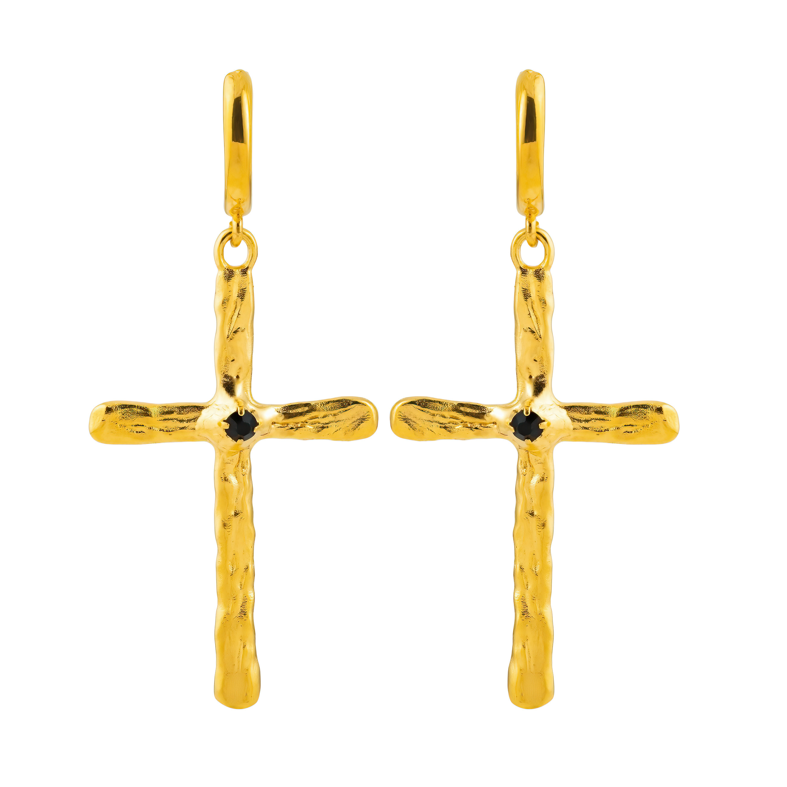 Golden Cross earrings with black crystal