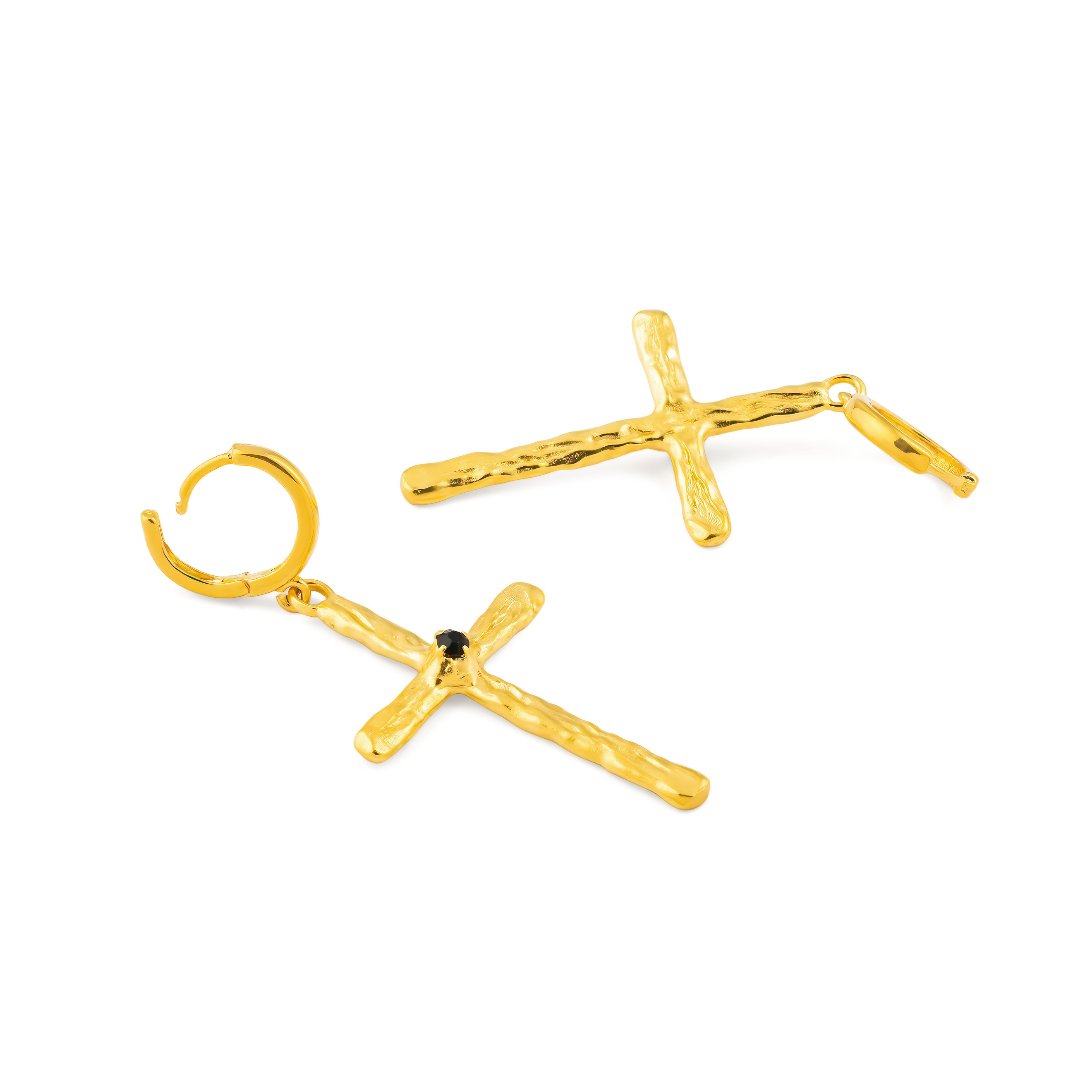 Golden Cross earrings with black crystal