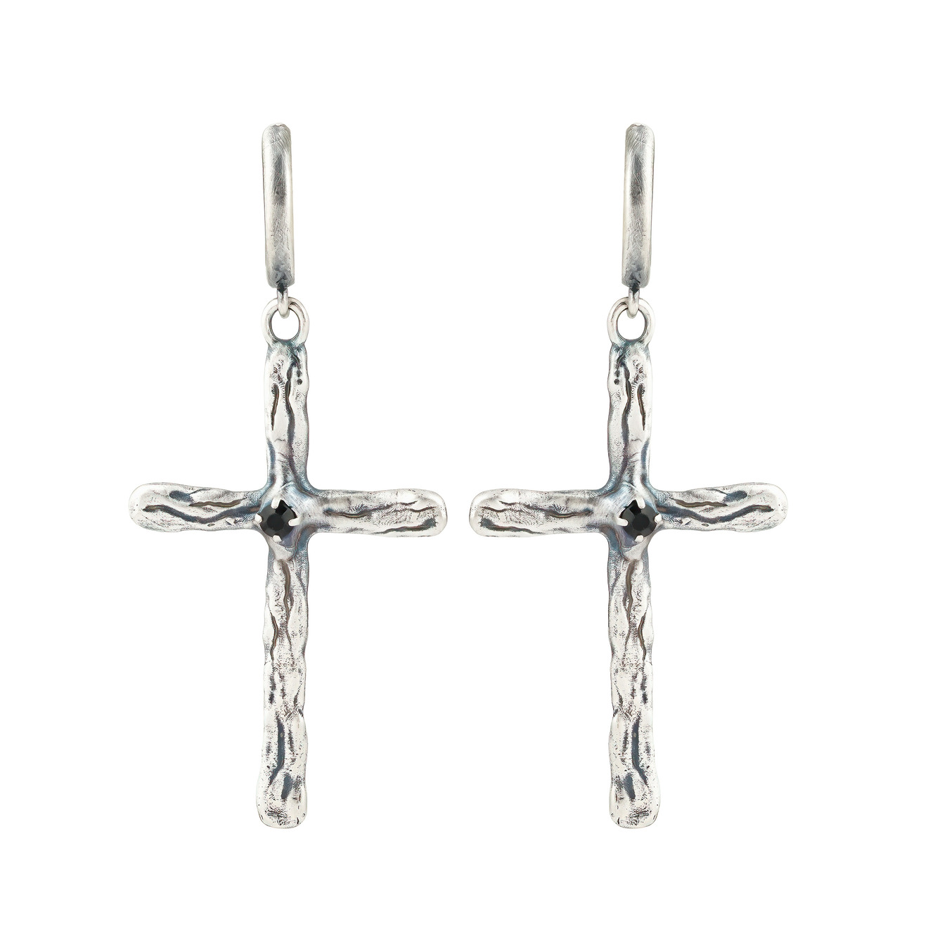 Svarog Sky Серебристые серьги-кресты с черным кристаллом