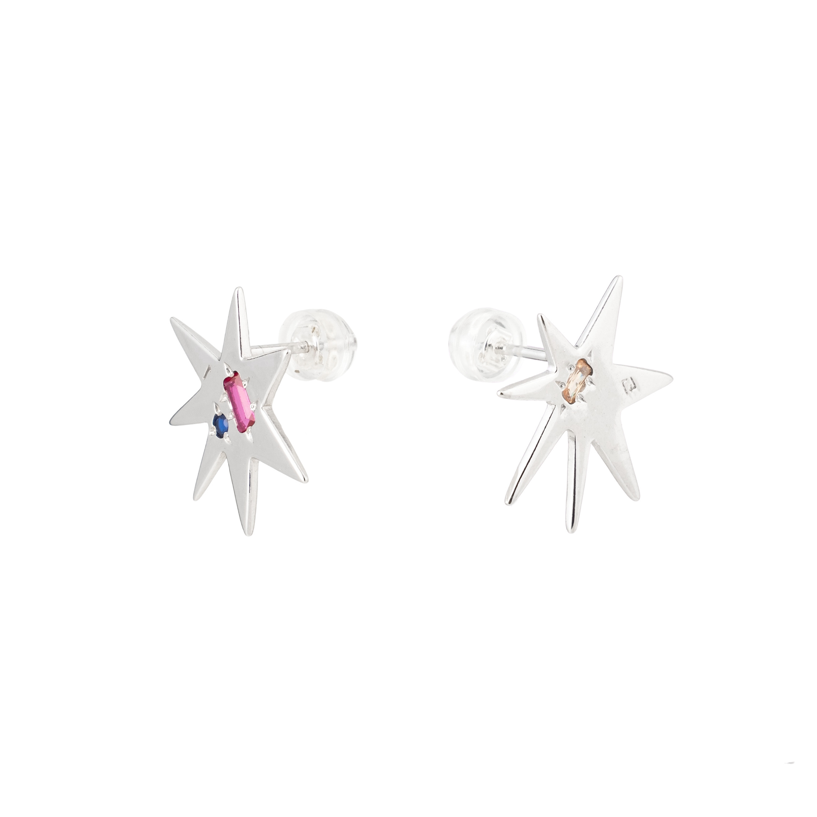 Star earrings made of white brass