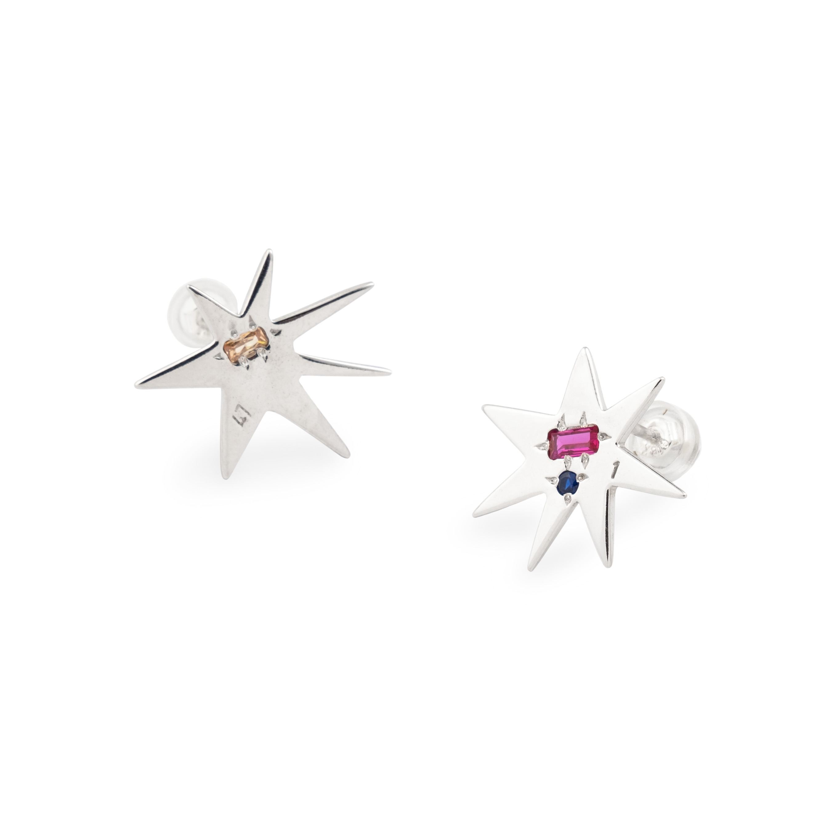 Star earrings made of white brass