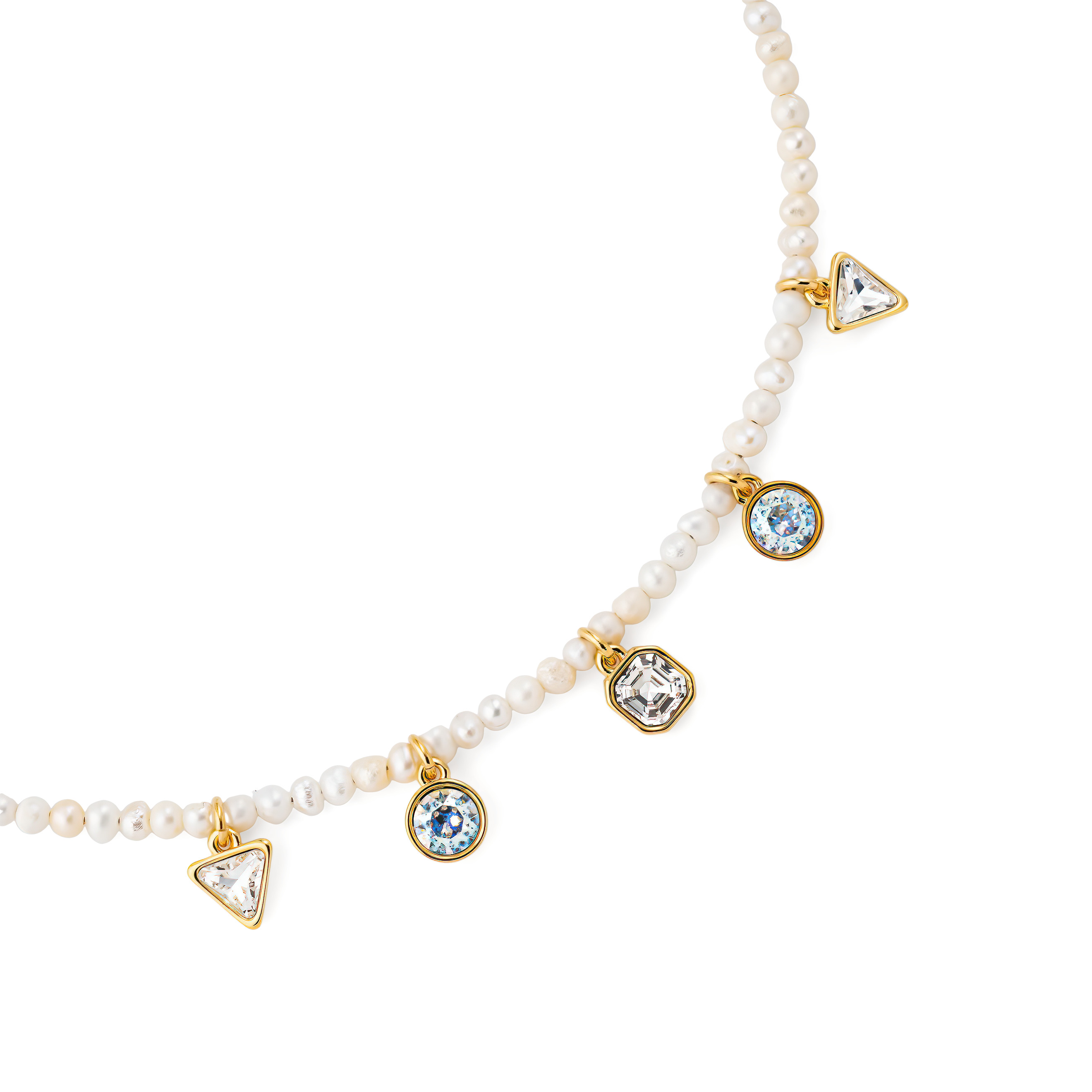 Gold-tone pearl necklace with crystal pendants