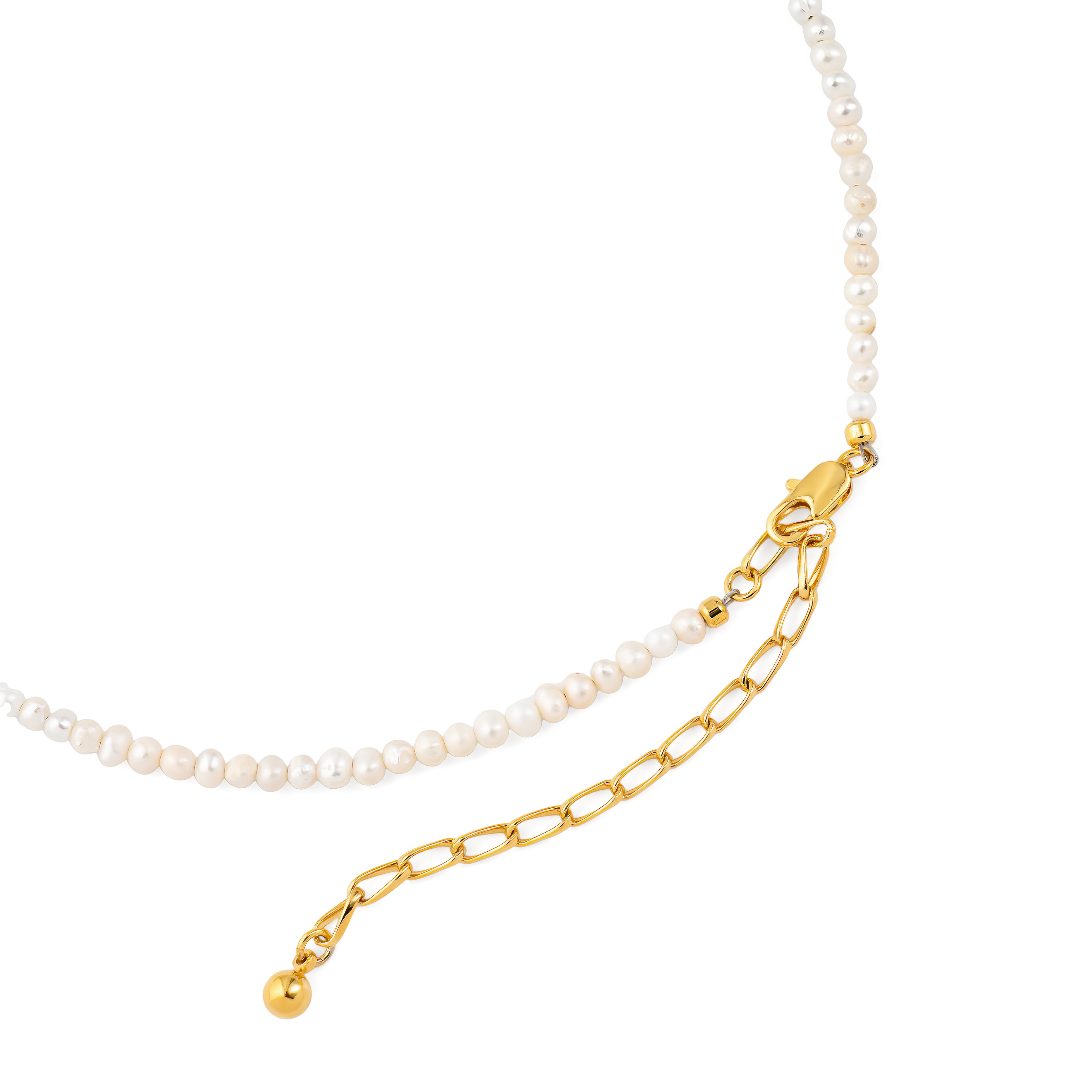 Gold-tone pearl necklace with crystal pendants