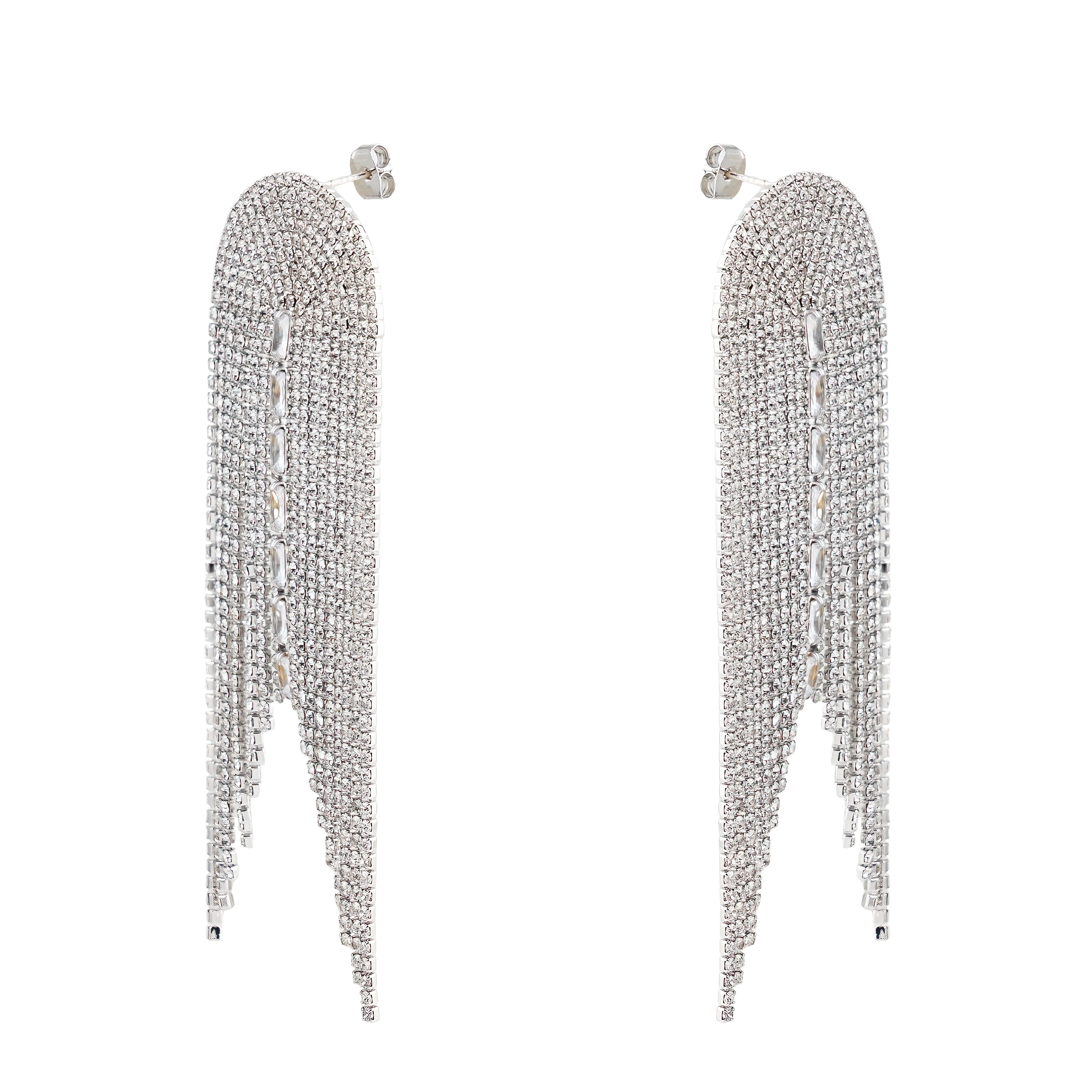 Silver semi-circular earrings with white crystal tracks