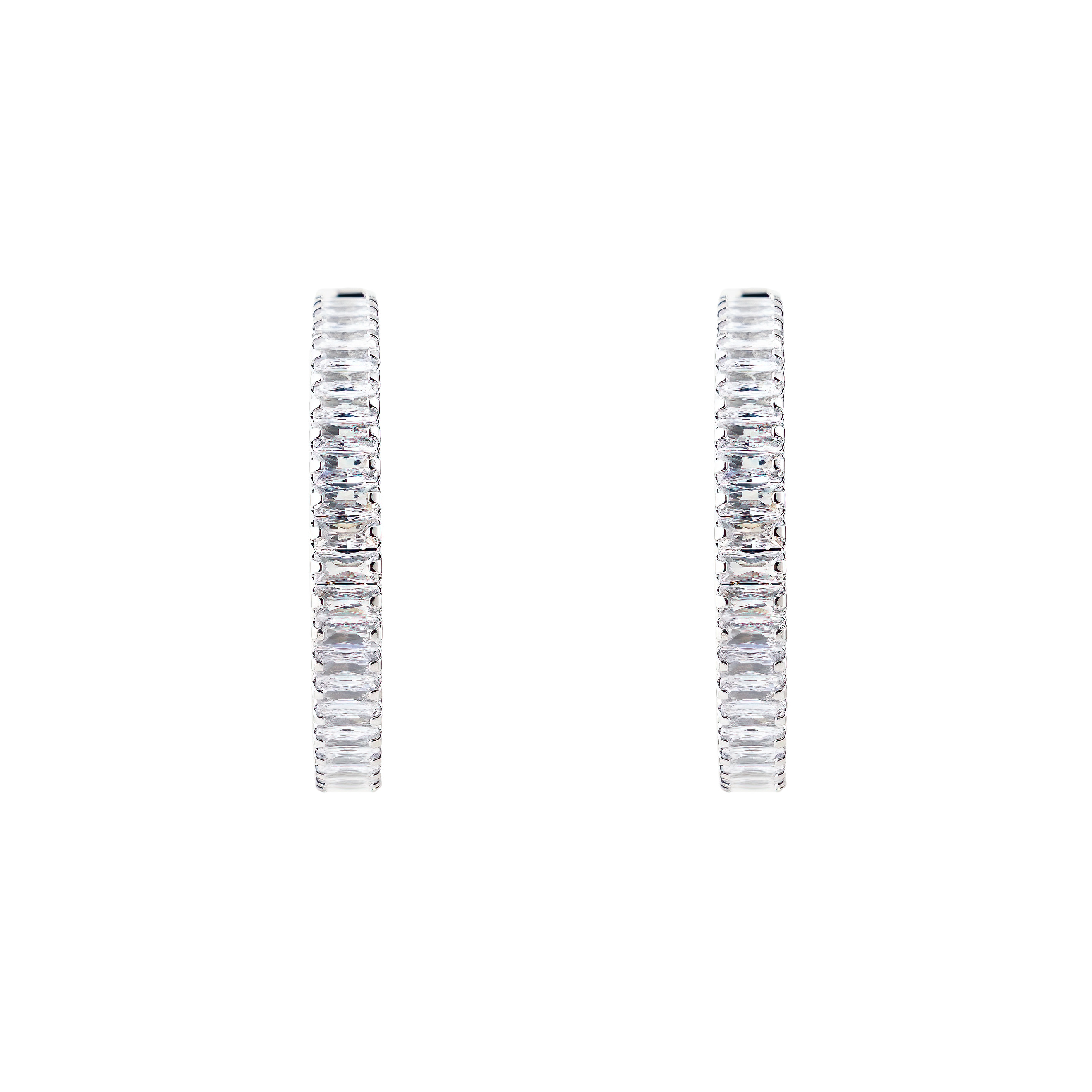 Silver hoop earrings with a track of white crystals