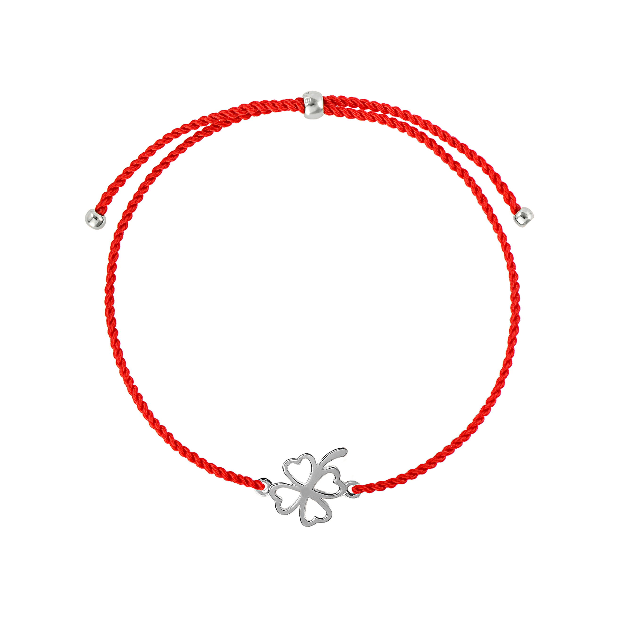 Clover bracelet with silvering on a red thread