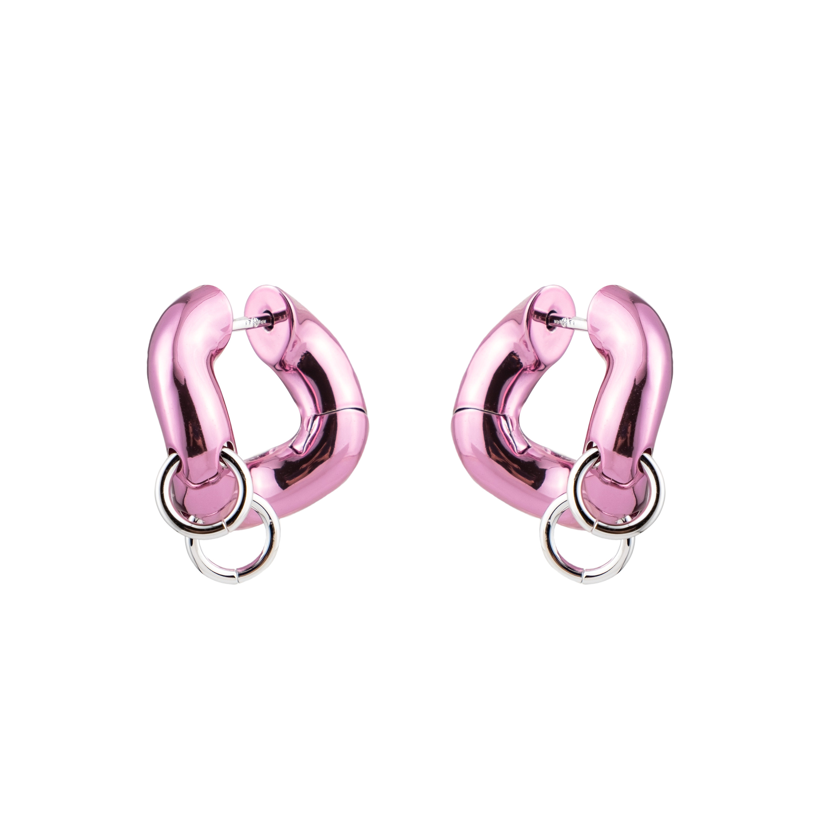 Pink earrings with silver rings